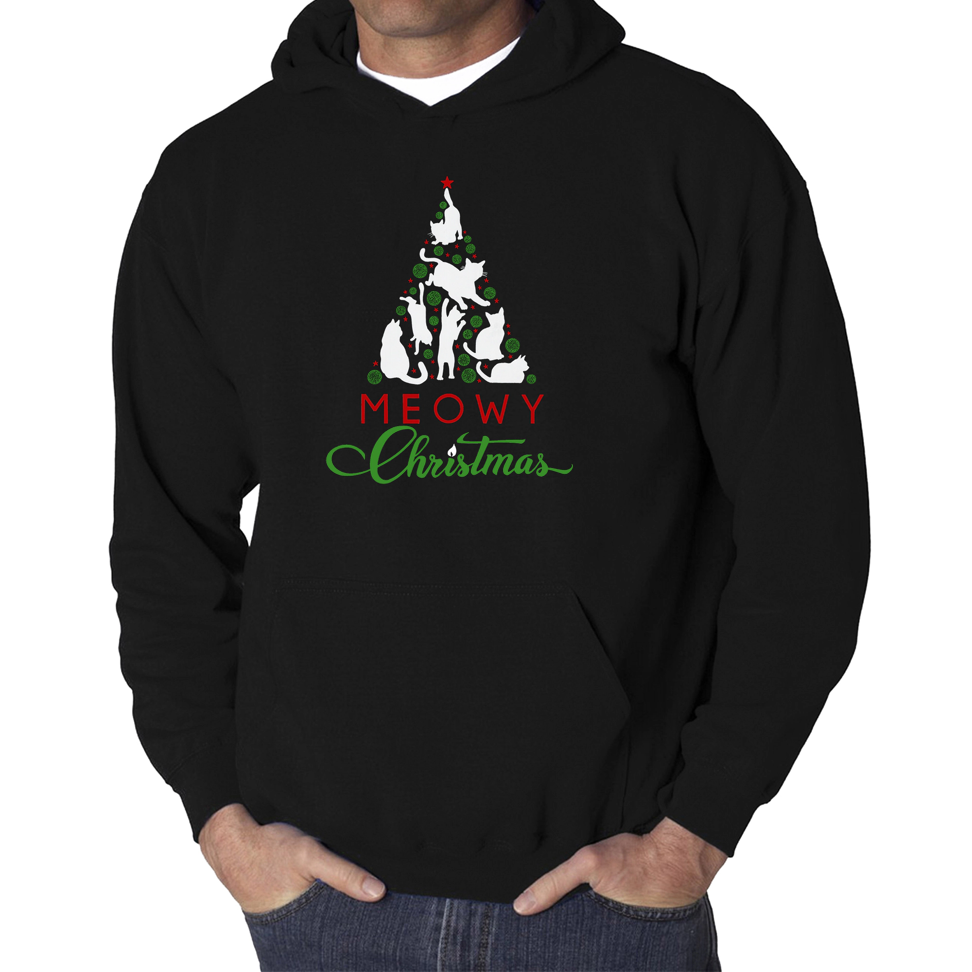 LA Pop Art Meowy Christmas Tree - Men's Word Hooded Sweatshirt