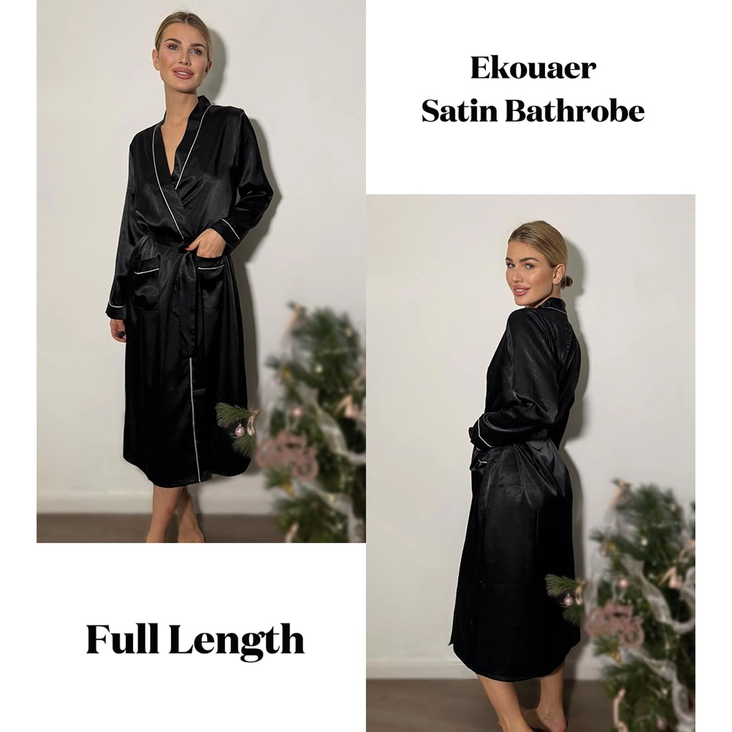 Ekouaer Silk Robes for Women Long Sleeve Satin Bathrobe Soft Lightweight Full Length Sleepwear