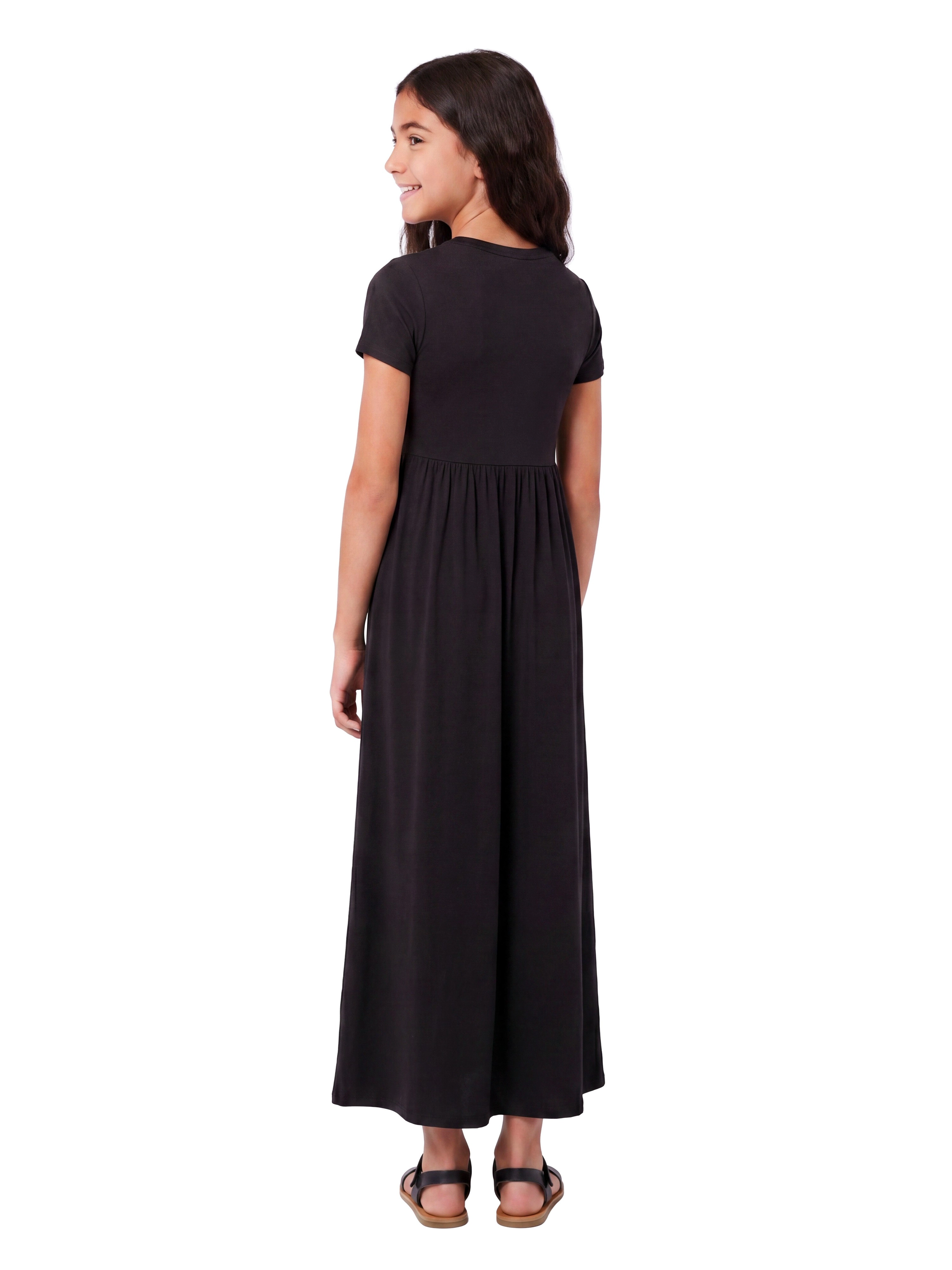 24sevenKid Essential Girls Short Sleeve Pleated Midi Dress