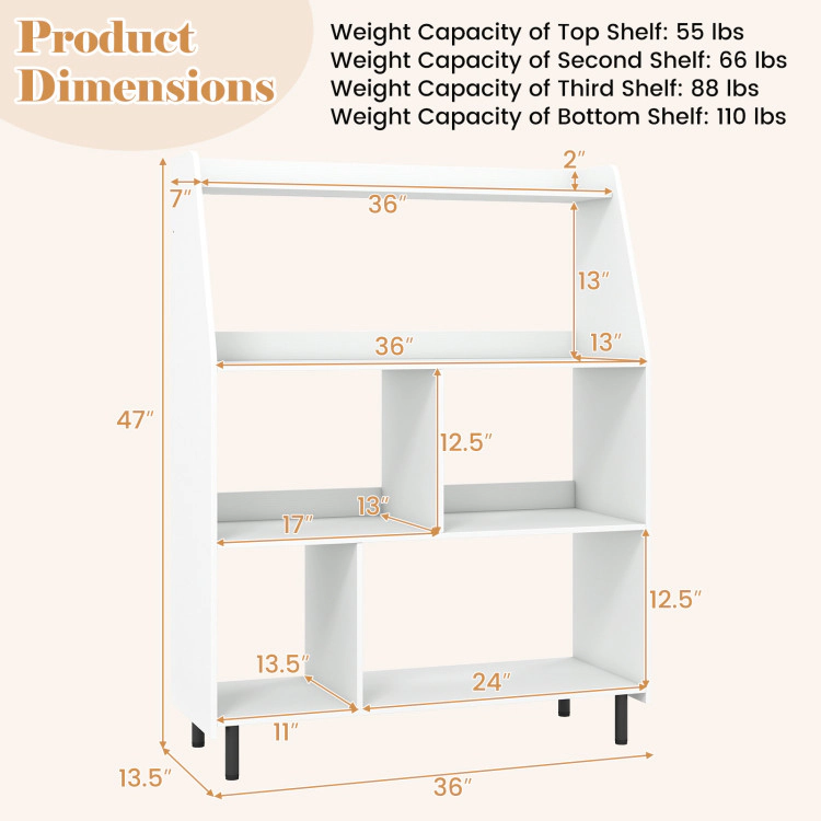 Hivvago 4-Tier Open Modern Bookcase with 2 Anti-Tipping Kits