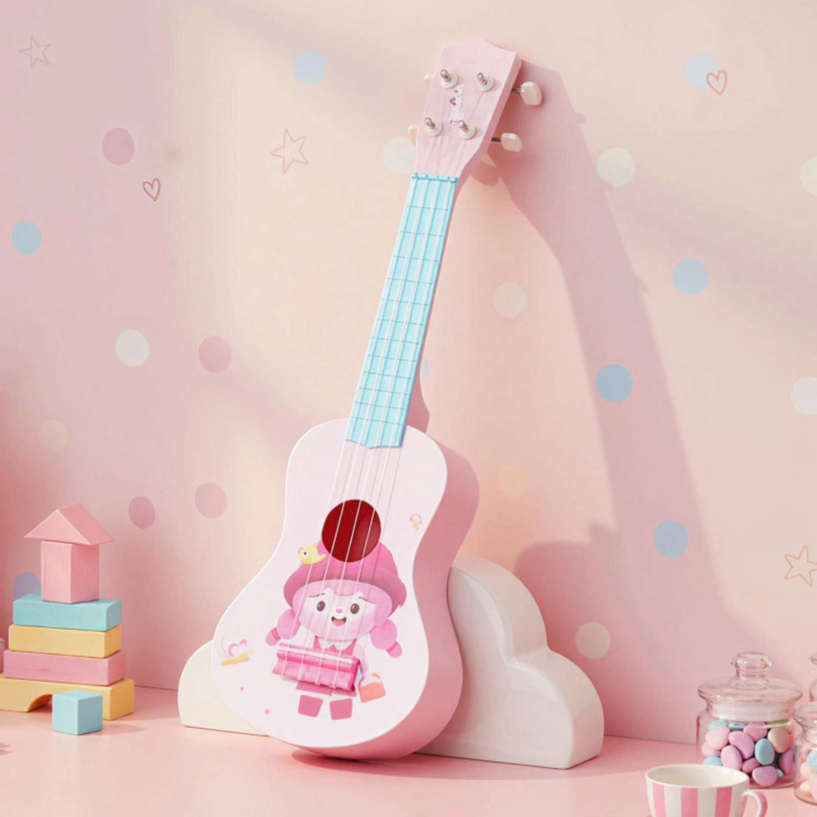 SUGIFT Kids 21-in Mini Ukulele Toy Guitar 4 Nylon Strings 12 Frets ABS Body 1-lb Ages 3+ Pink + Light Blue