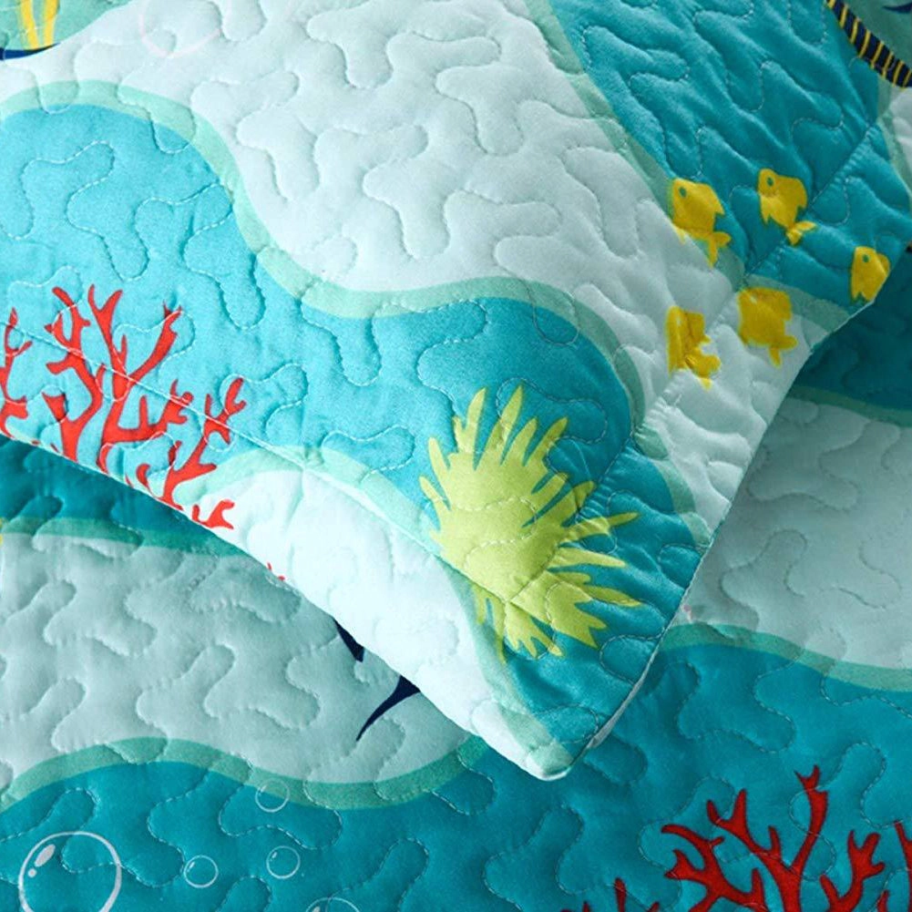 MarCielo 2/3 Piece Kids Ocean Quilt Set, Sea Life Bedspread Set
