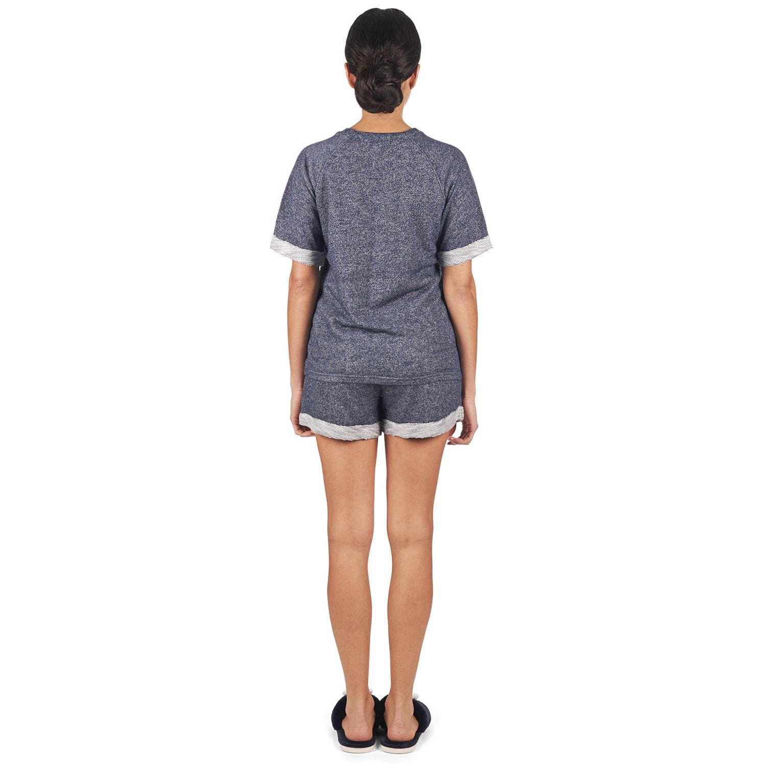 MeMoi Women's Terry Slub Knit Two-Tone Matching Short and T-Shirt Set