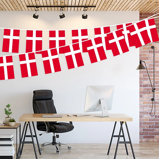 G128 Denmark Bunting Banner - 33 ft String with 38 Danish Flags
