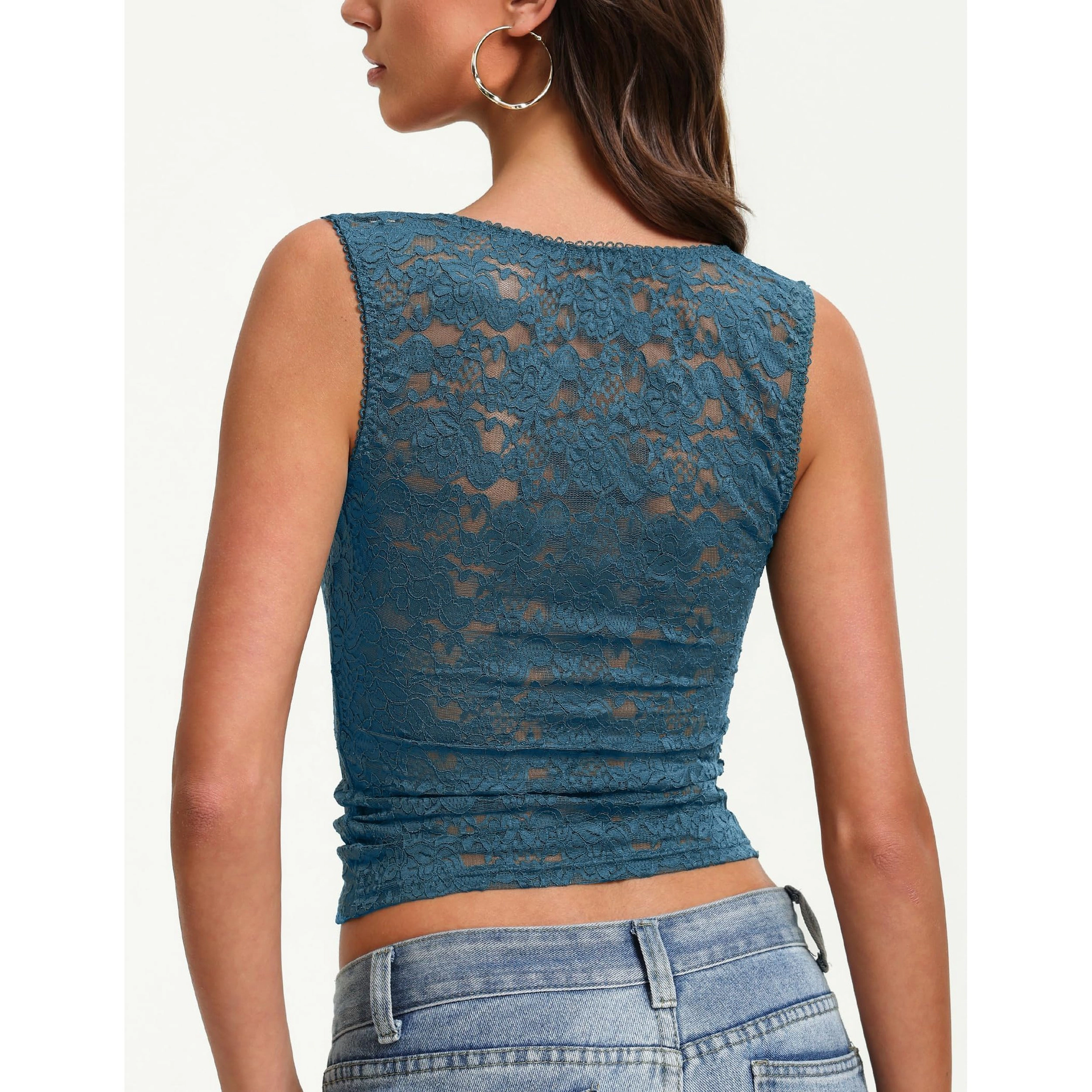 Avidlove Women's Lace Square Neck Double Lined Sleeveless Tank Top