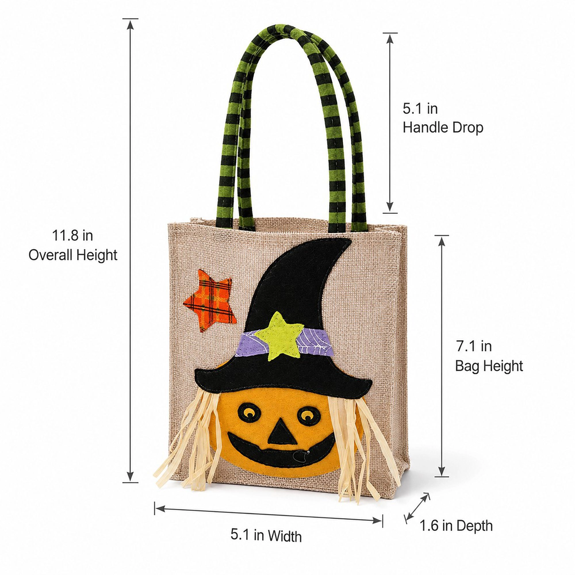 Alilang Halloween Burlap Character Applique Trick or Treat Tote Bag