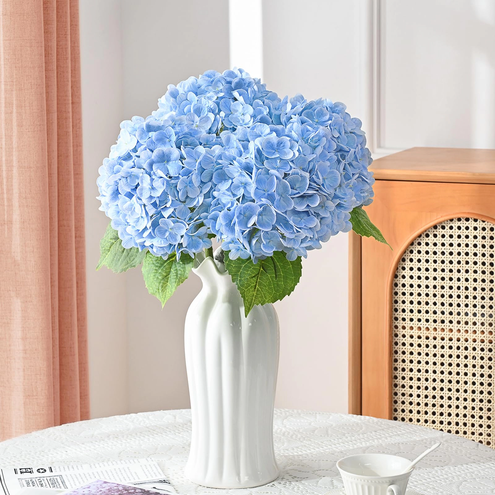 PUPWE 421in Hydrangea Artificial Flowers  Latex Real Touch Hydrangeas (blue)
