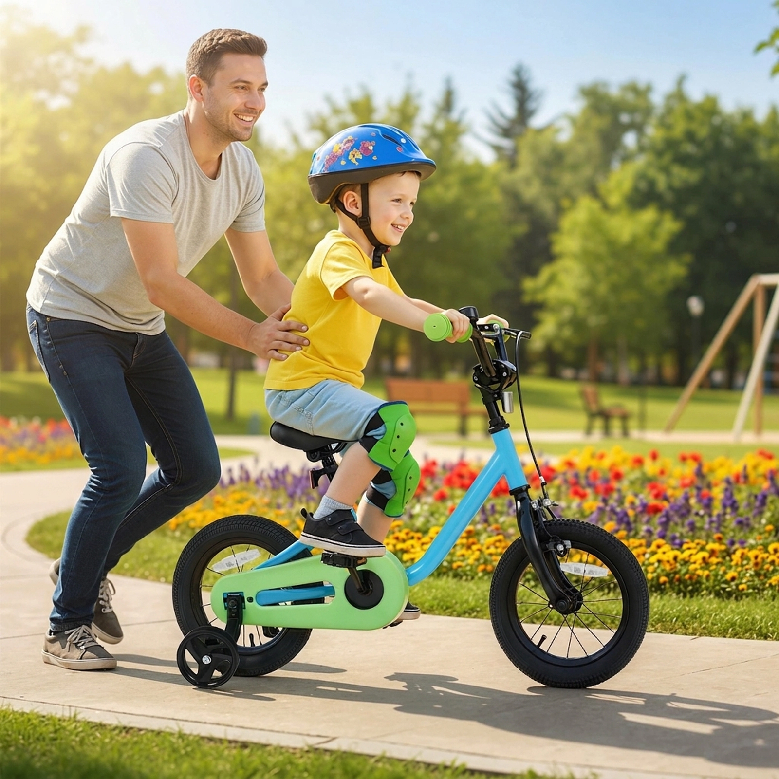 12-in Kids Bike Boys/Girls with Detachable Training Wheels Enclosed Chain Guard and Wheel Reflectors Ages 3-4 Blue