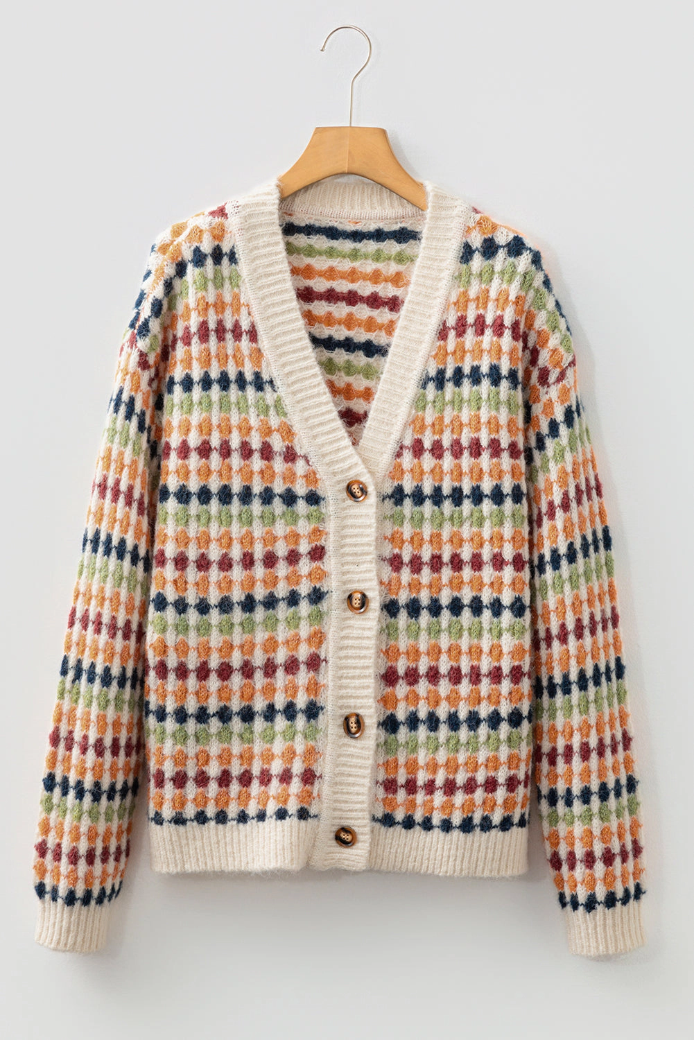 Sol Living Womens Dotty Pattern Knit Button Front V Neck Sweater Cardigan