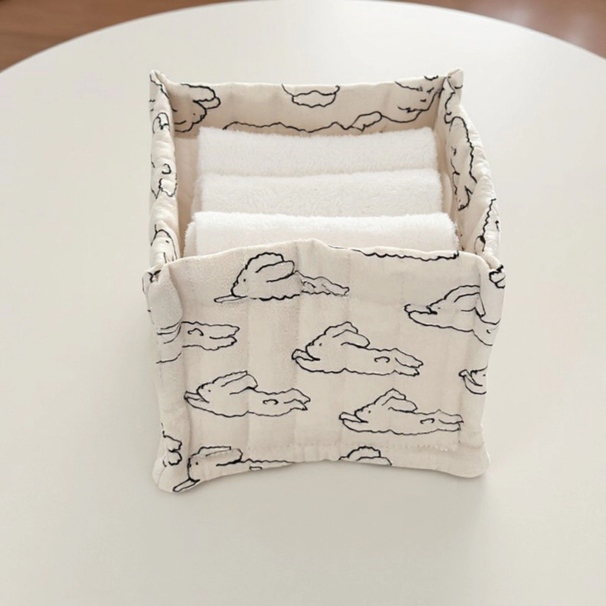 Alilang Women Square Fabric Storage Bin with Cartoon Animal Print and Soft Quilted Design 6.7x6.7x6in