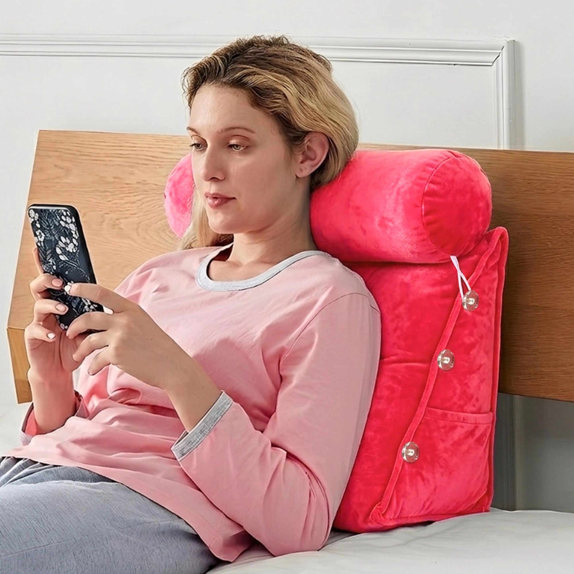 Cheer Collection Adjustable Wedge Reading Pillow with Detachable Bolster and Backrest Support