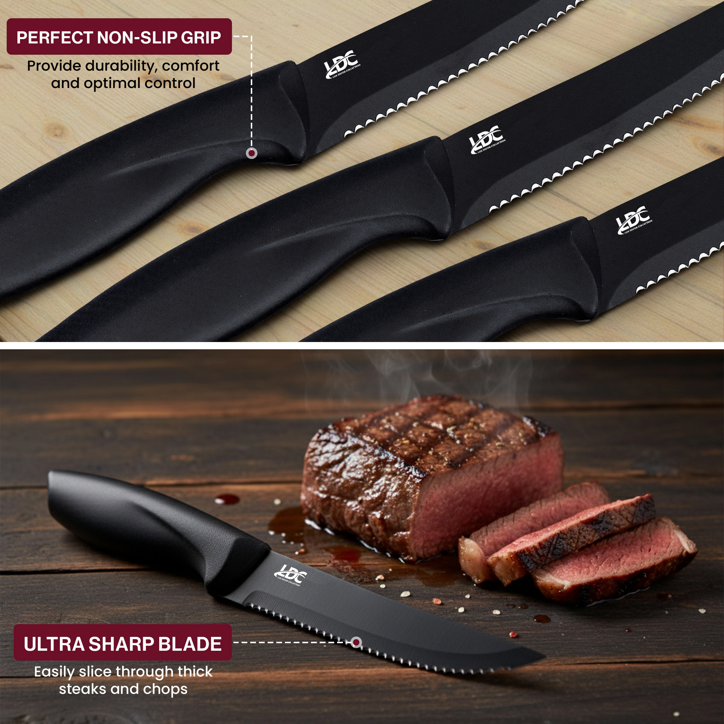 Lux Decor Collection Serrated Stainless Steel 8-Piece Knife Set Non-Stick Steak Knives
