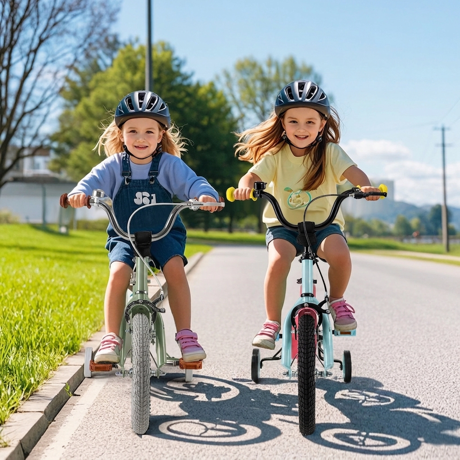 14-in Kids Bike Anti-Puncture Shock-Absorbing Wheels Removable Training Wheels Quick-Release Saddle Ages 3-5 Blue