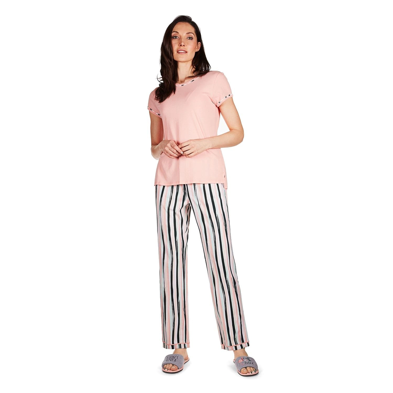 Women's Get Tropical T-Shirt and Striped Pants Pajama Set
