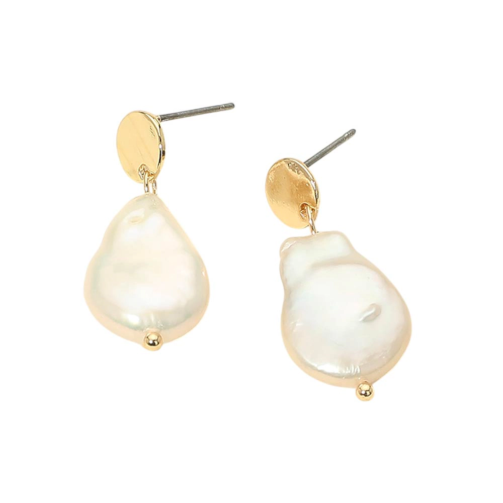 FASHNZFAB Organic Shape Pearl Drop Dangle Earrings