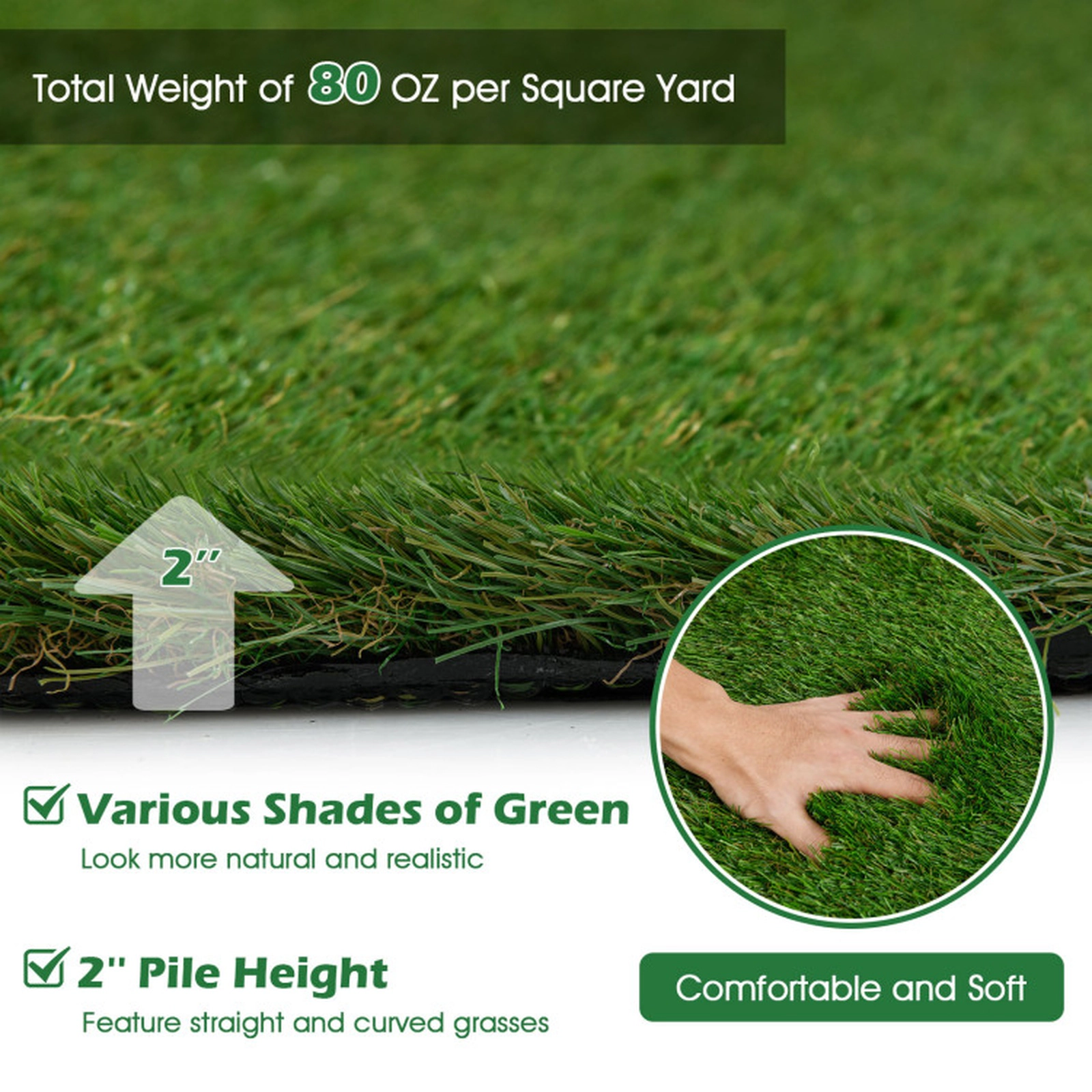 SUGIFT 6-ft x 10-ft 2-in Pile Indoor Outdoor Synthetic Turf Mat with 4-Layer Backing and Drainage Holes