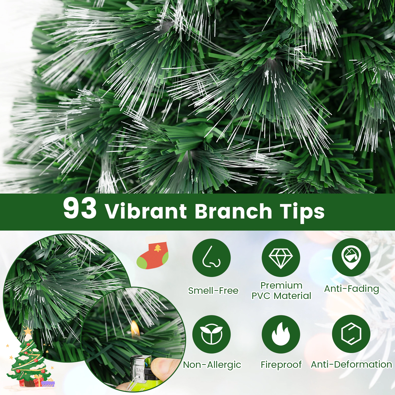 LJG 3 Feet Fiber Optic Christmas Tree with Branch Tips and Topper Star