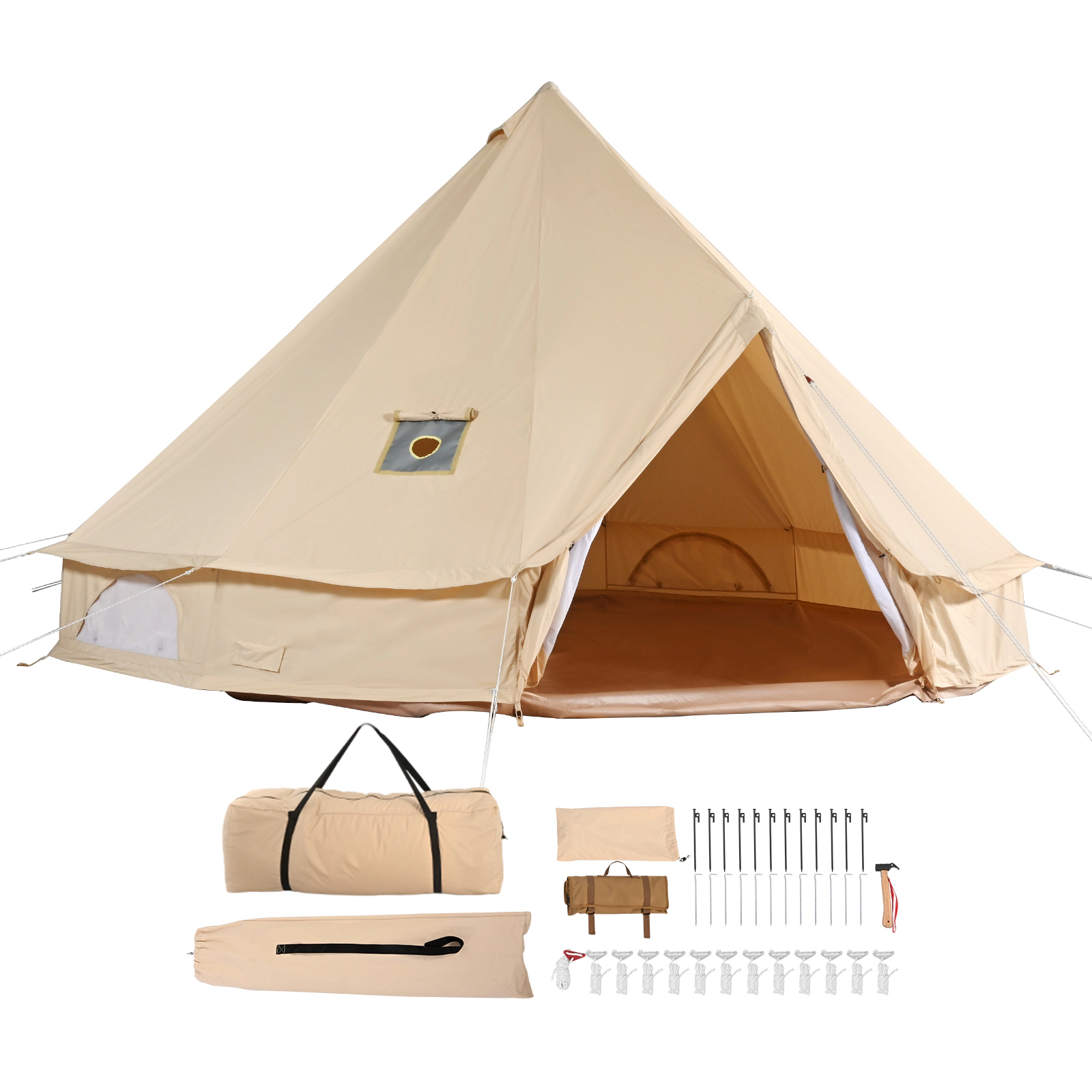 HONGGE Canvas Bell Tent 4 Seasons m/ Yurt Tent Canvas Tent for Camping with Stove Jack Breathable Tent Holds Family