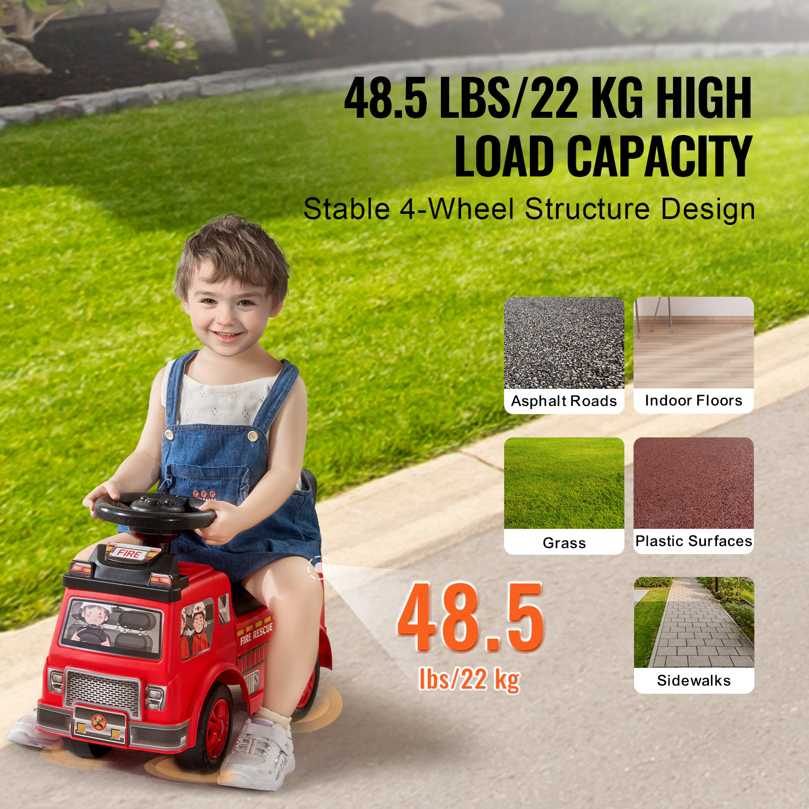 HONGGE Toddler Sit-to-Stand Ride On Push Car with Music Steering Wheel & Under-Seat Storage for Ages 1-3, Red