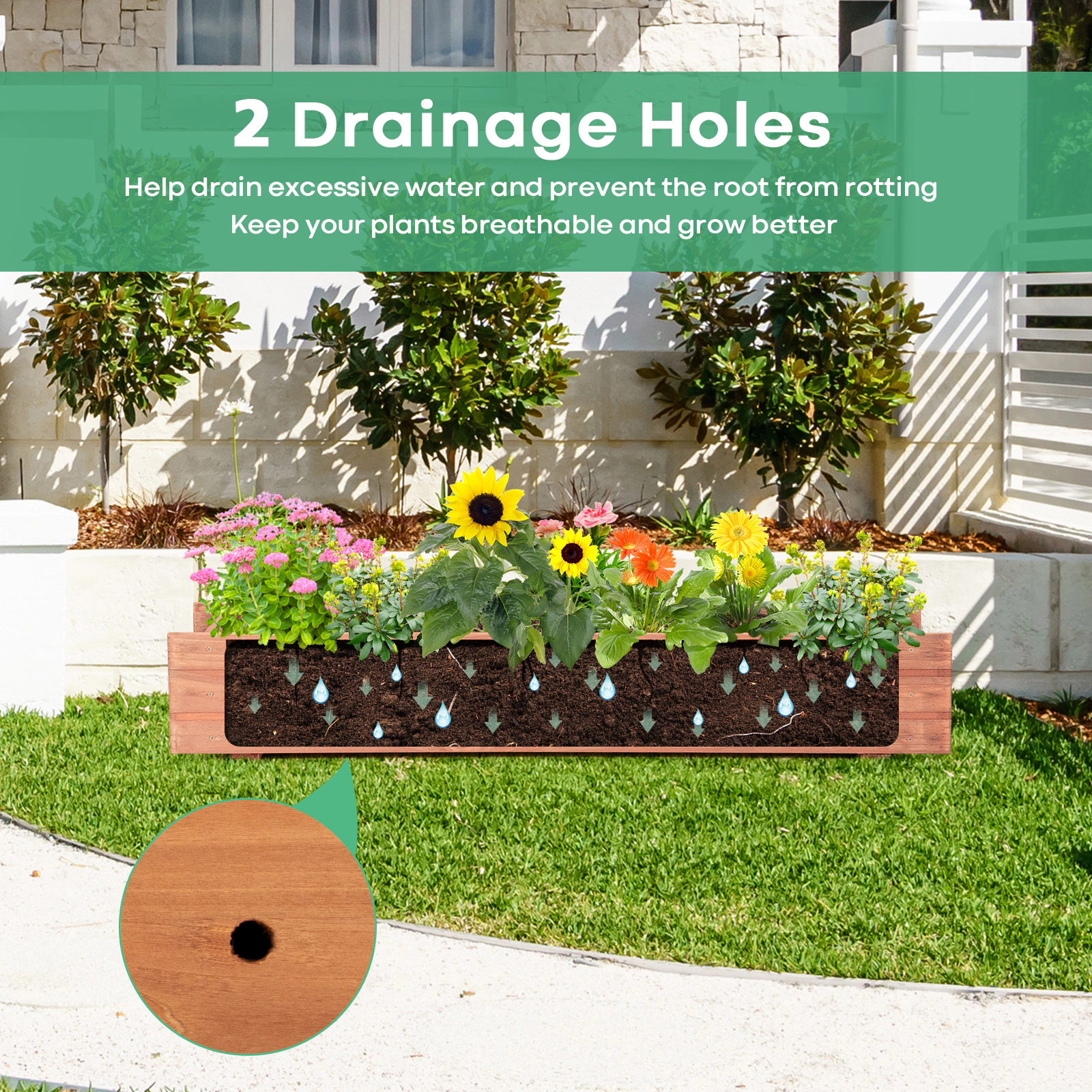 Hivvago Garden Wooden Planter with Decorative Design
