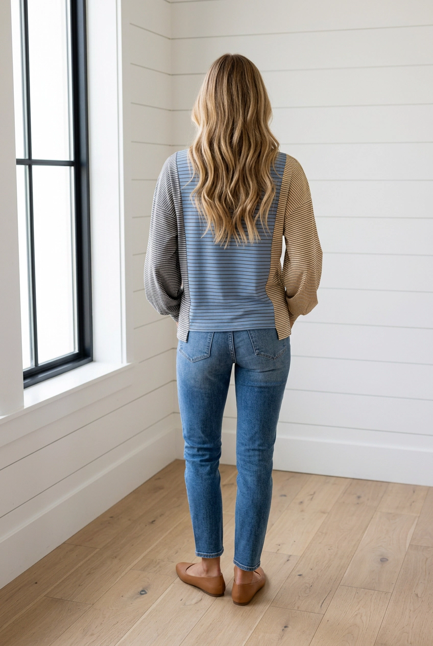 Threaded Pear Women's Lexie Casual Shift Pullover Long Sleeve Top