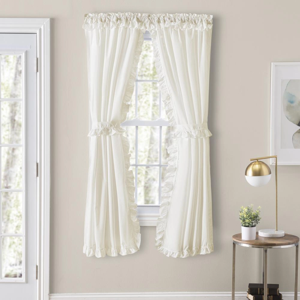 Ellis Home Classic Narrow Ruffle 2-Piece Natural Color Rod Pocket Curtain Panel