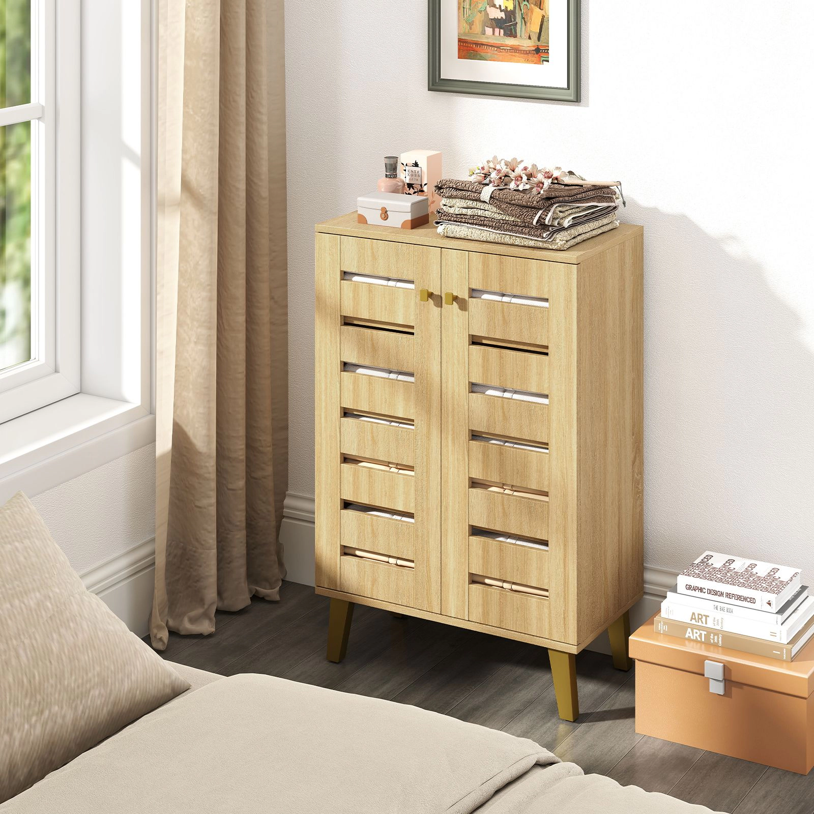 SlickBlue Entryway Shoe Organizer Cabinet with Louvered Doors