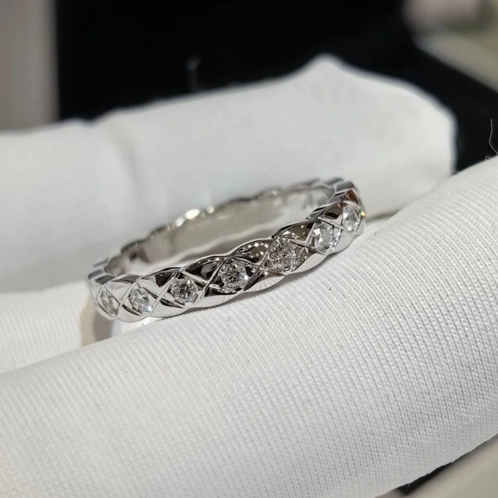 Wardrobe Whimsy Quilted Pattern Paved Cubic Zirconia Stackable Band Ring
