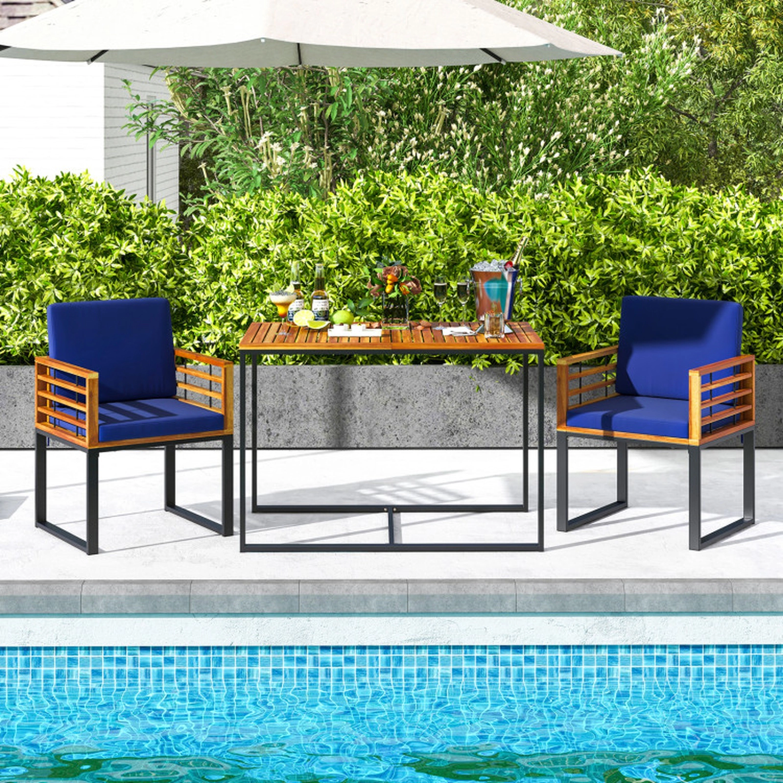 SUGIFT 43.5-in Acacia Wood Patio Dining Table for 4, Natural Finish