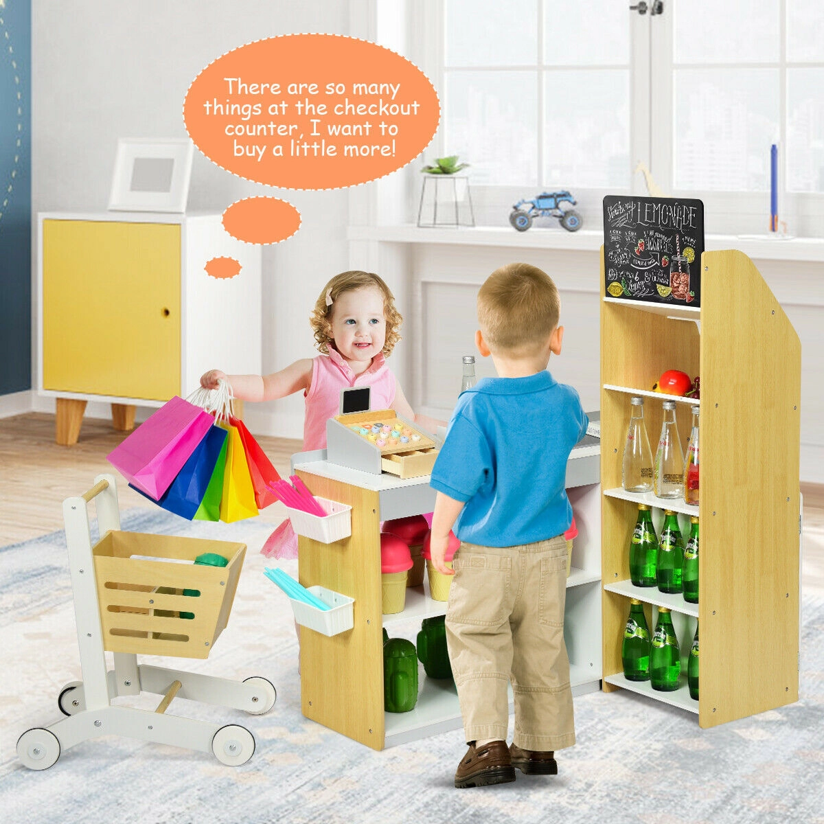 LJG Kids Grocery Store Playset Pretend Play Supermarket Shopping Set