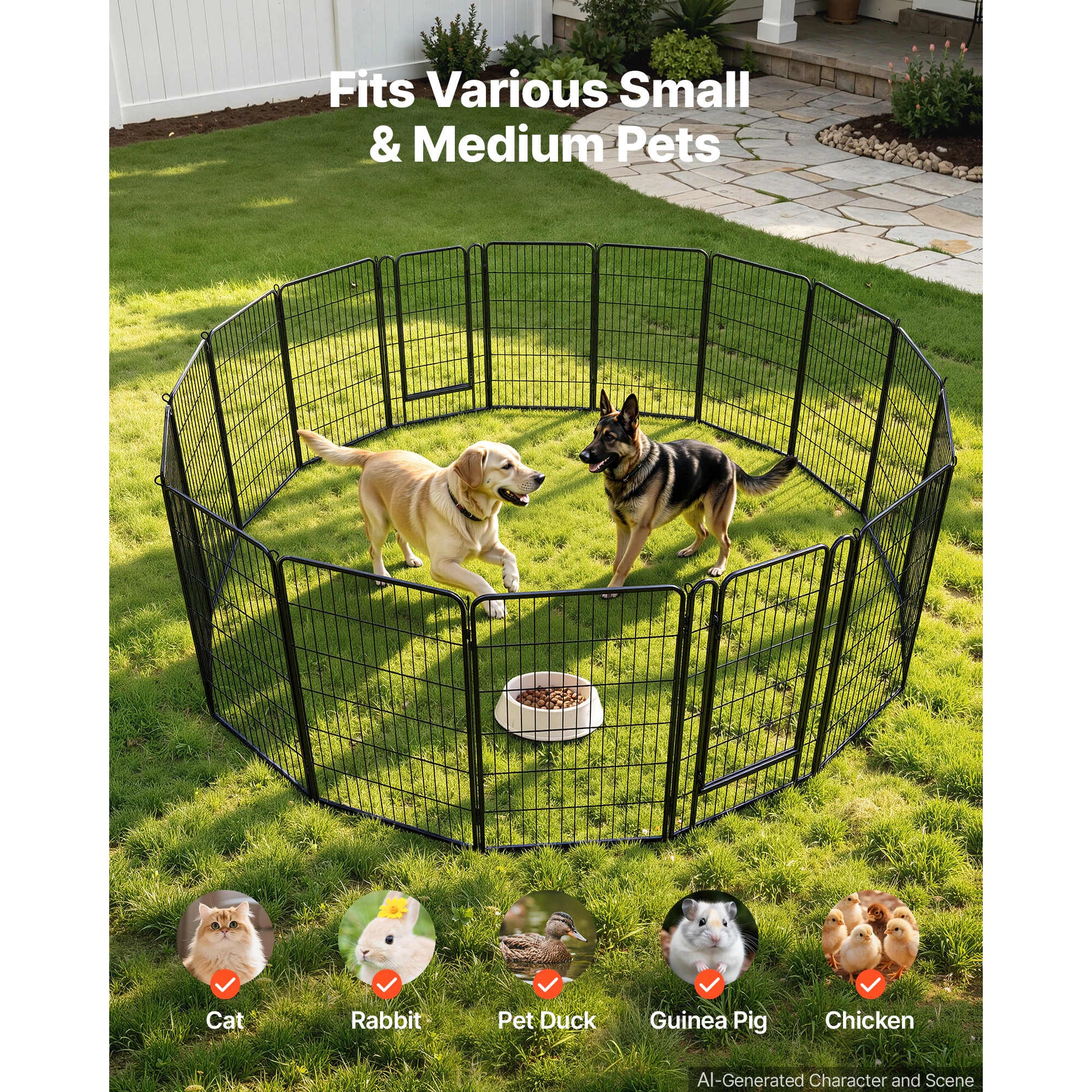 HONGGE 40-Inch 16-Panel Heavy Duty Metal Dog Exercise Pen for Large Dogs, Foldable Portable Pet Fence, Black