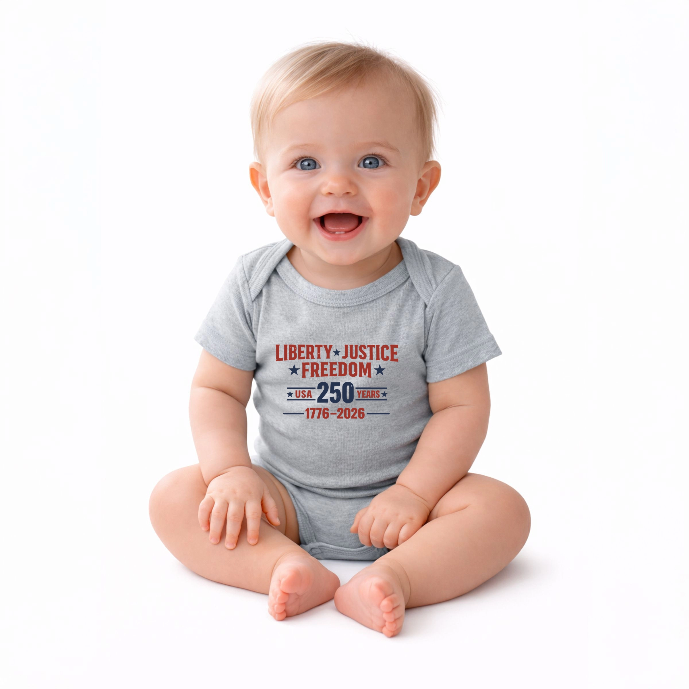 The Juniper Shop - Liberty Justice Freedom 250 Year Baby Short Sleeve Graphic Bodysuit