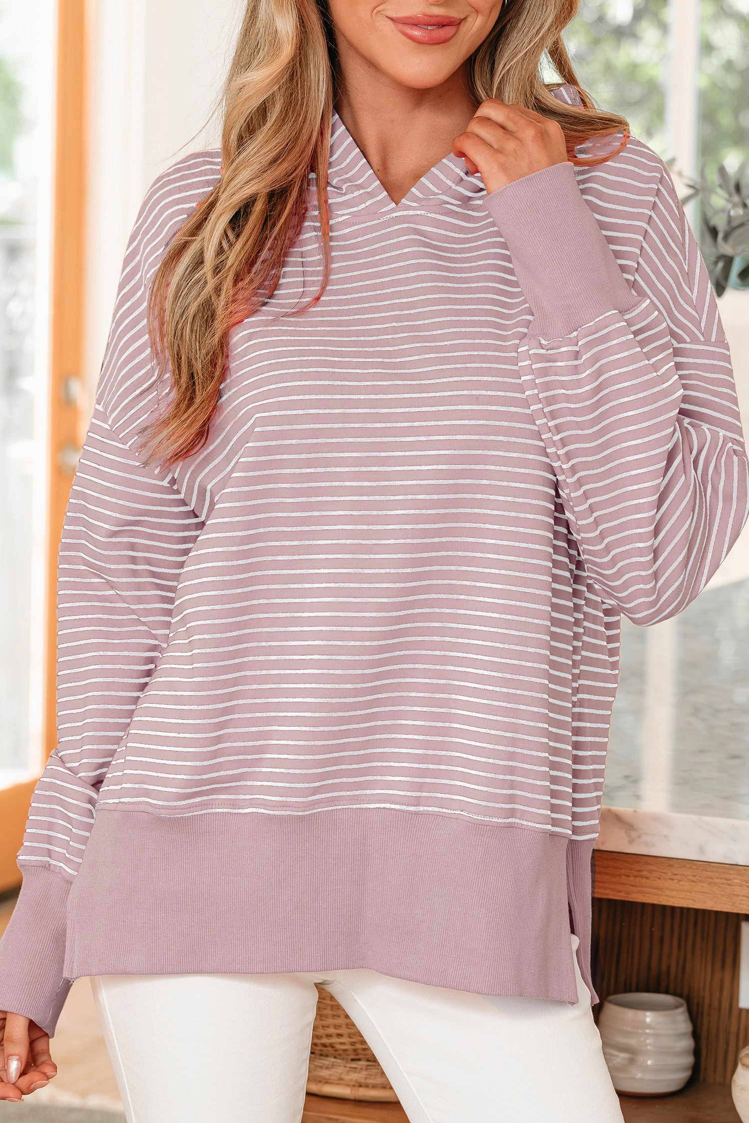 Threaded Pear Women's Addilyn Shoulder Loose Fit Hoodie