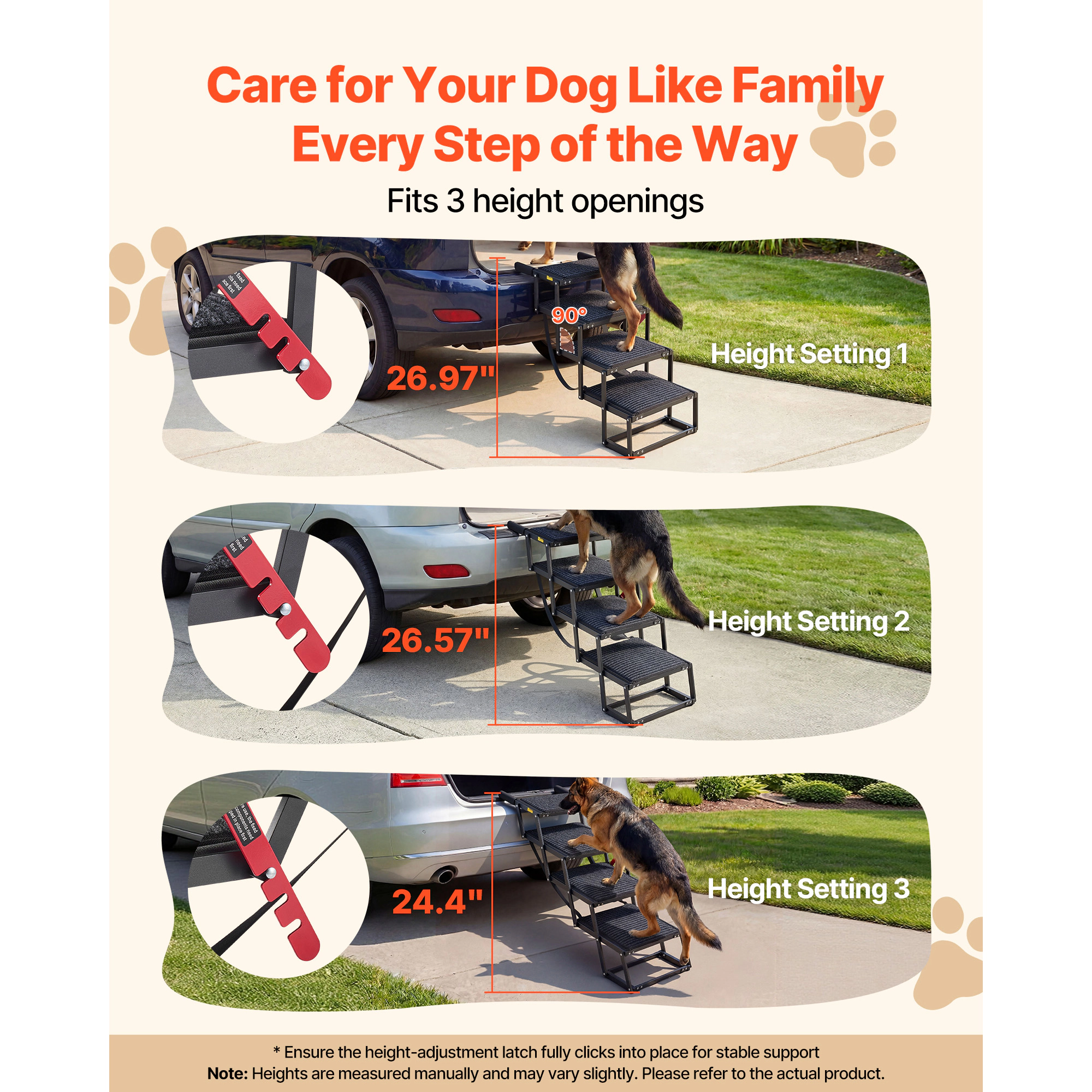HONGGE Dog Stairs for Car 4 Steps Extra Wide Foldable Dog Ramp for Large Dogs with Non-Slip Surface Portable