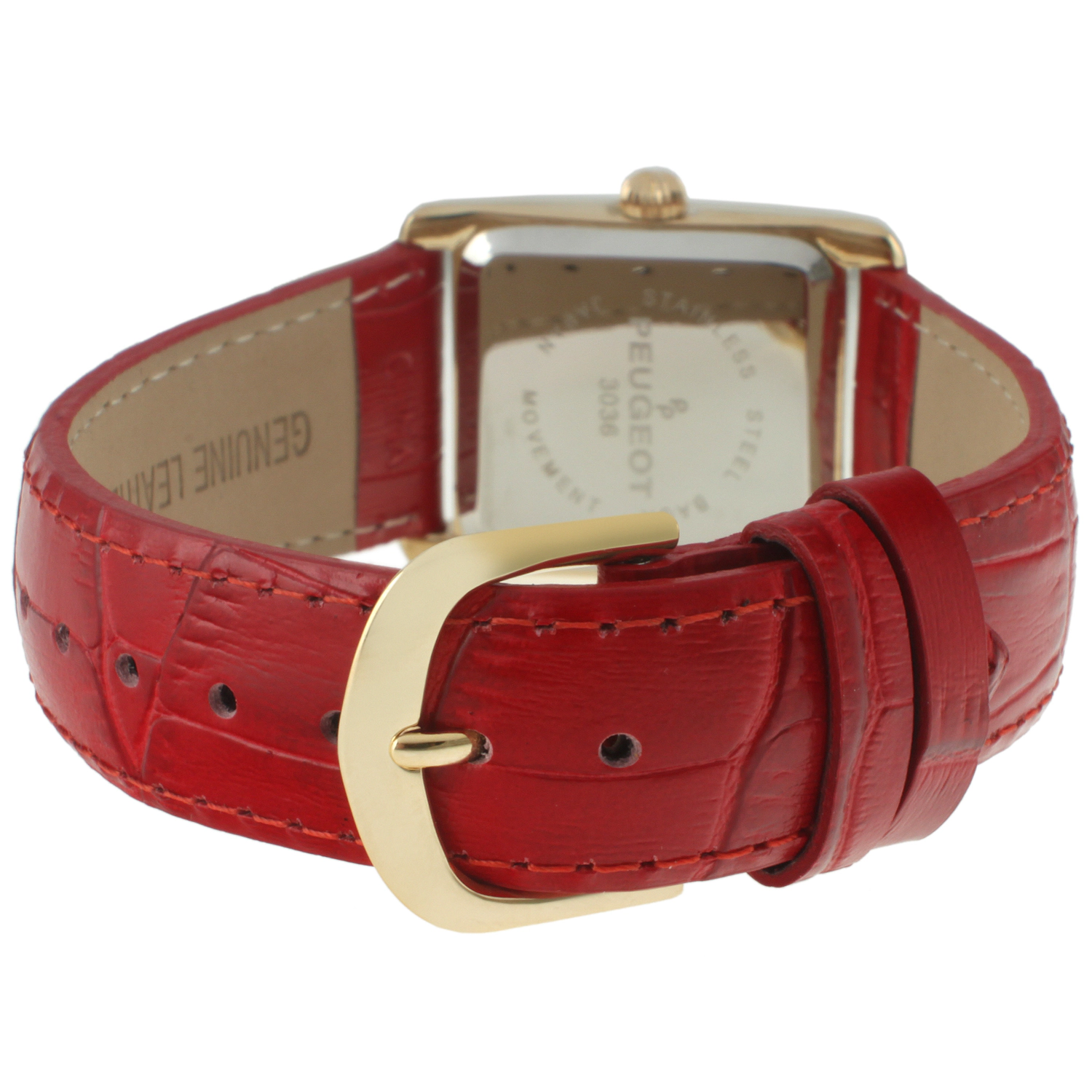 Peugeot Women's Tank Watch Roman Dial Red Leather Strap