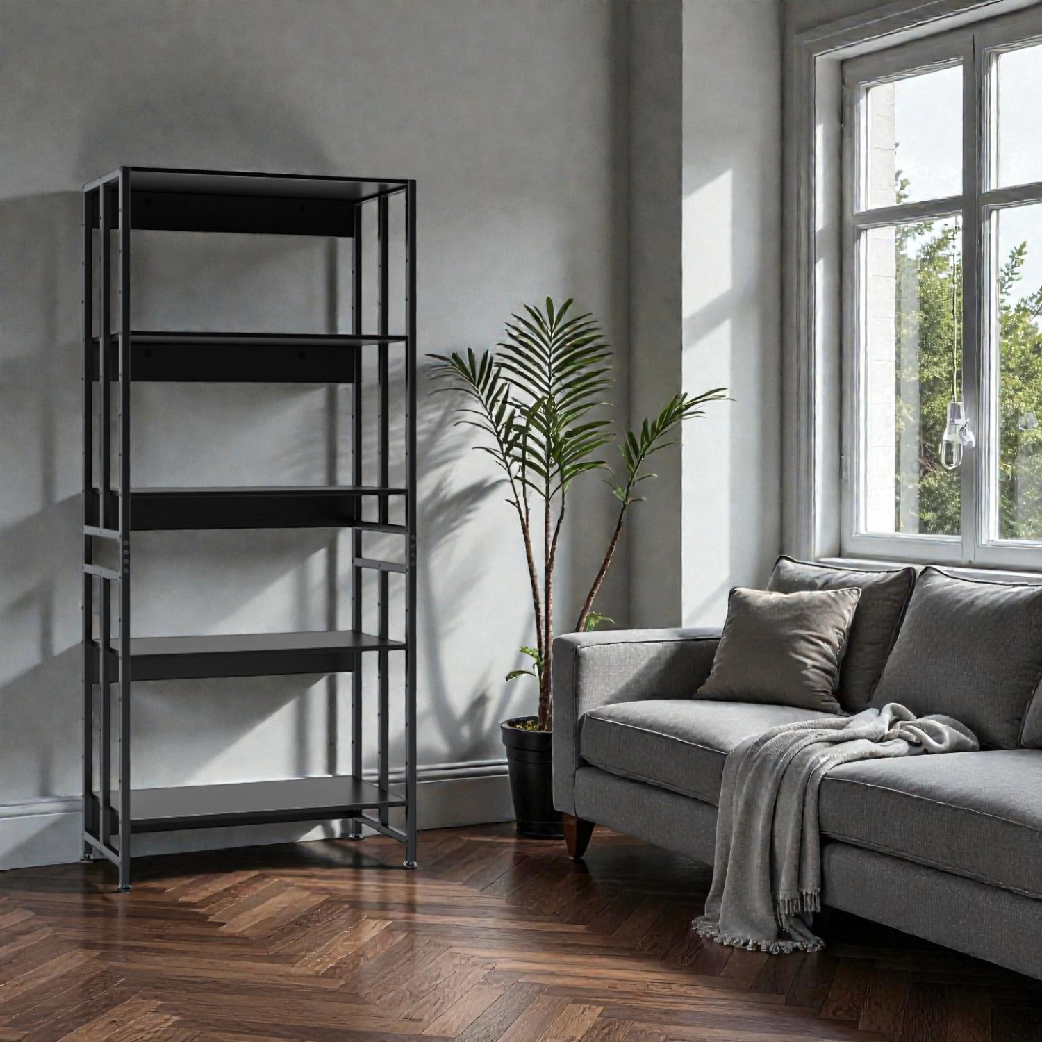 Hivvago 5-Level Bookshelf with Adjustable and Tiltable Storage Shelves
