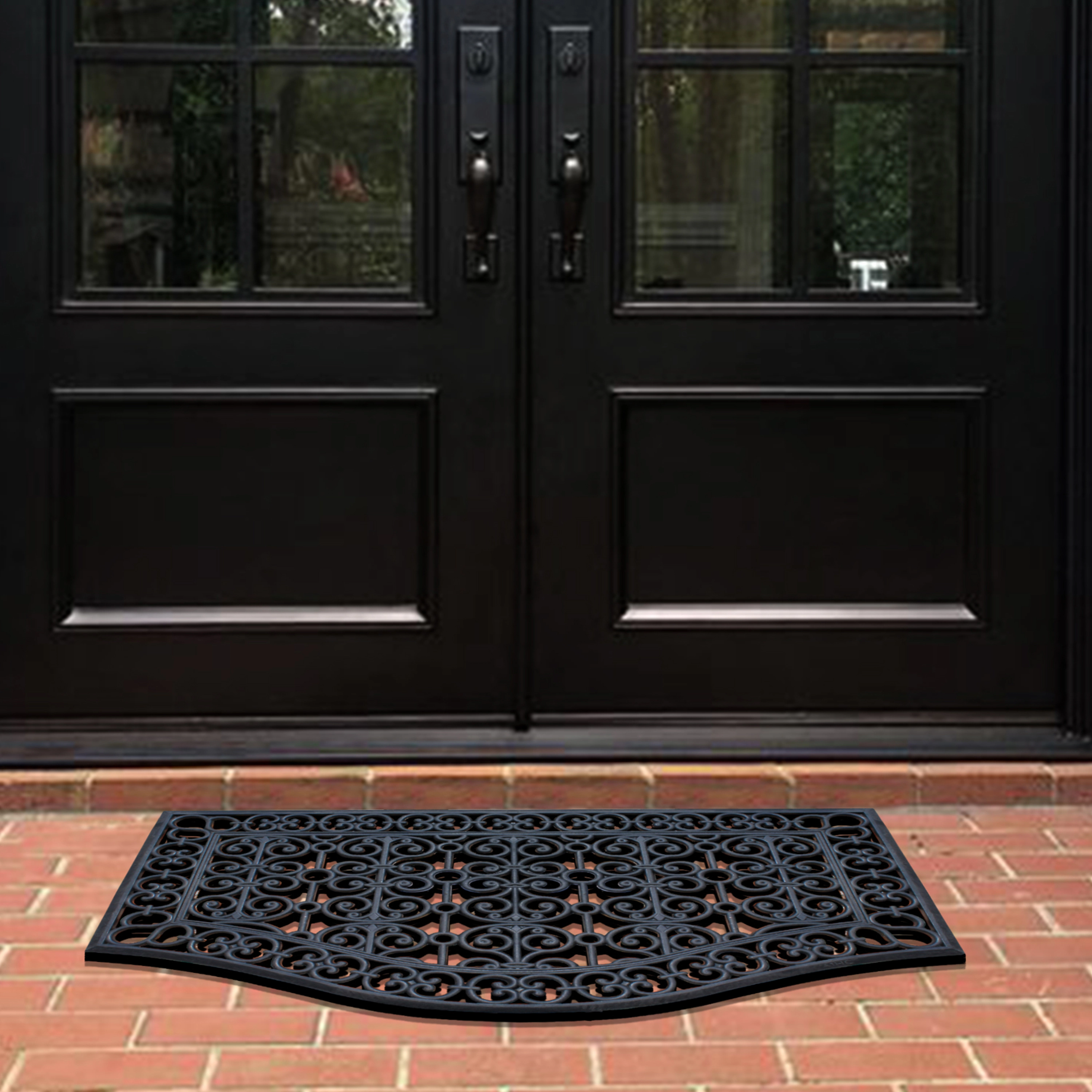 A1 Home Collection 12 lb Heavy Duty Rubber Doormat Non-Slip Outdoor Dirt Scraper Mat, Black Estate, 24 x 39 Inches