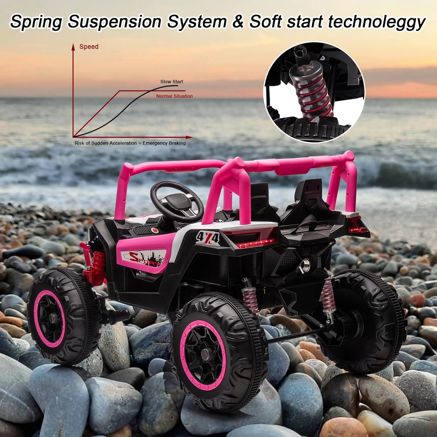 Enjyam 24V 2-Seater Kids Ride On UTV Truck, 4WD/2WD Electric Car w/ Remote, 4×35W Motors, Suspension, LED Light