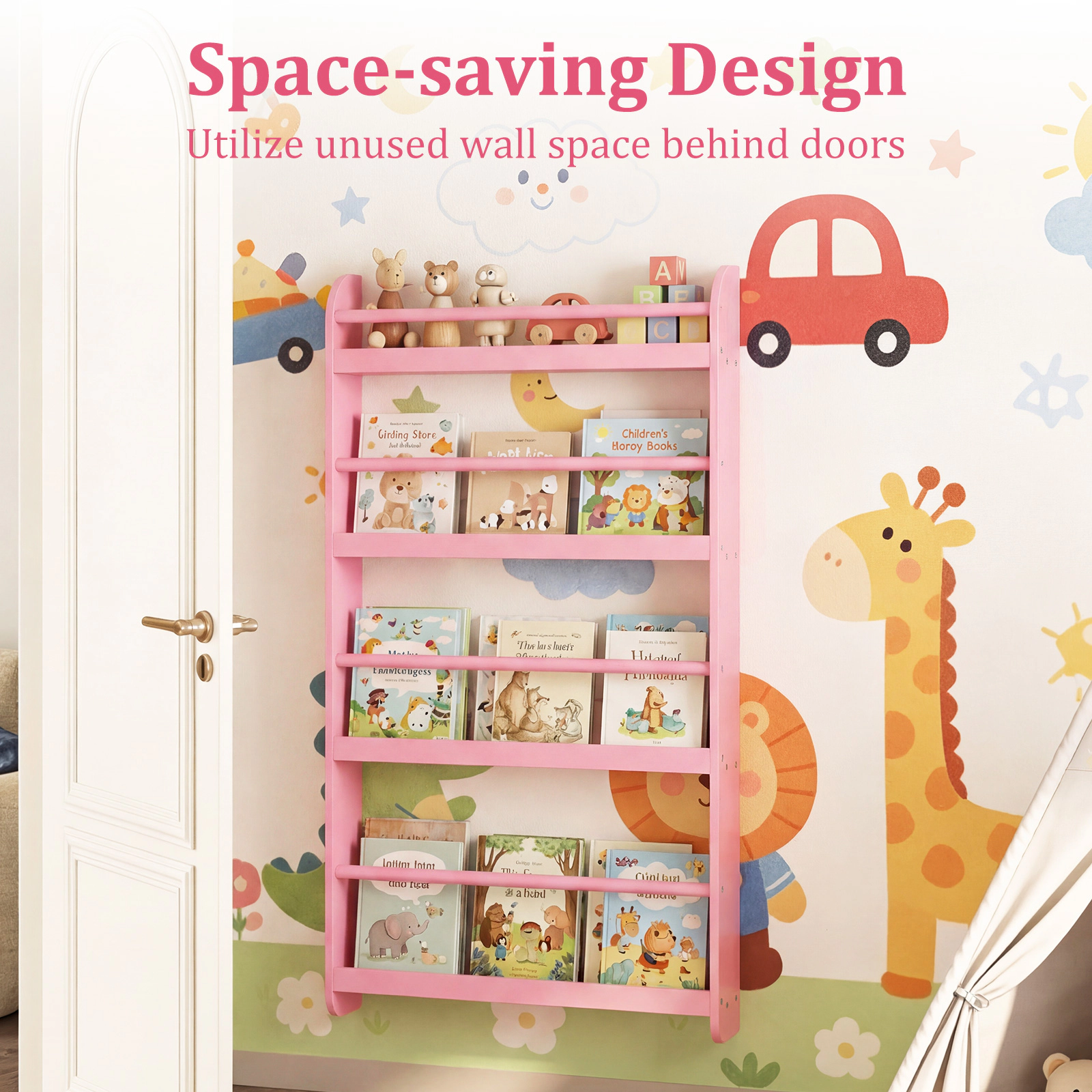 Costway Kids Bookshelf, 4-Tier Wall Mounted Book Shelf for Toys, Books, Hanging Bookcase White