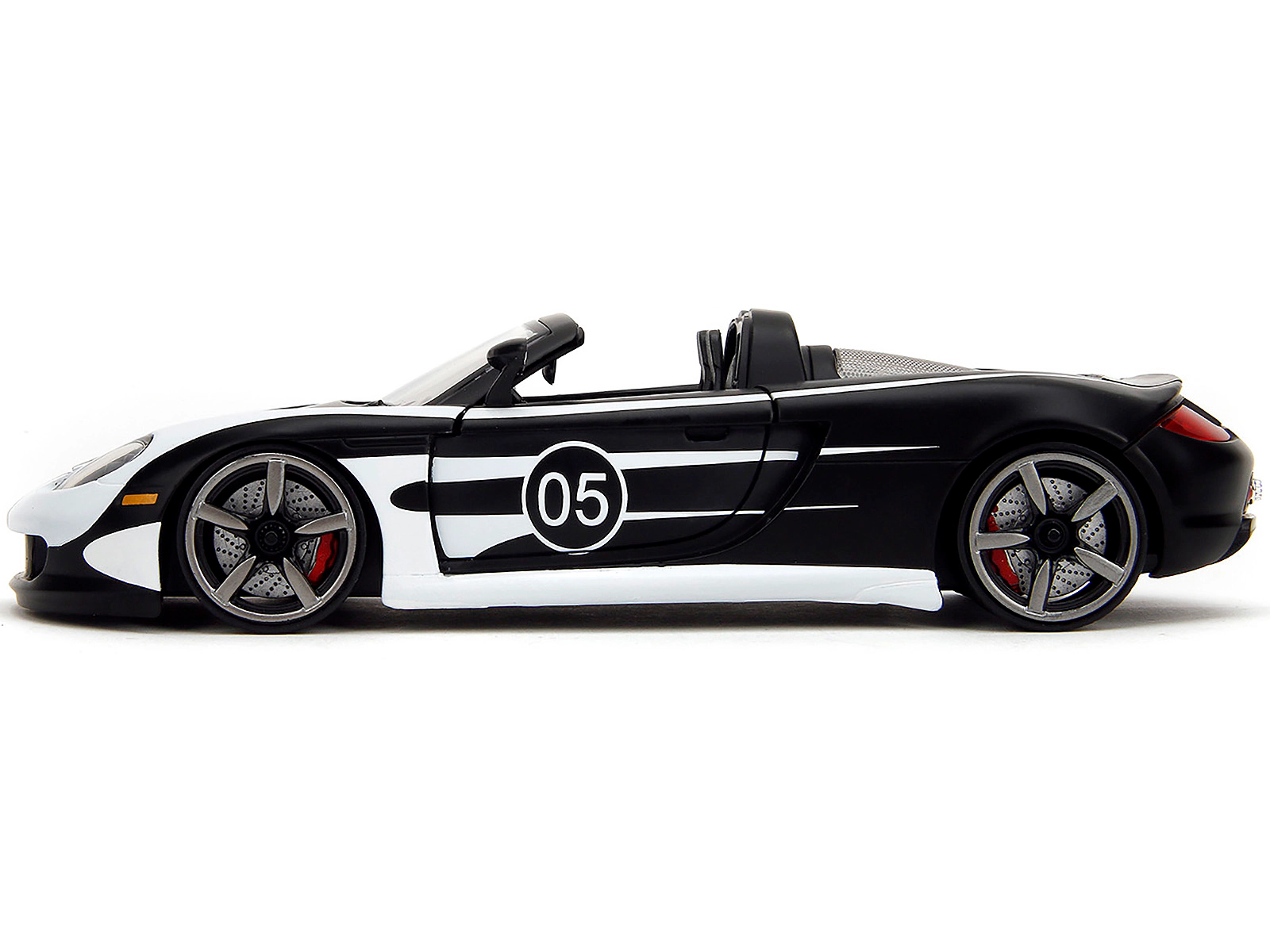 Jada Porsche Carrera Gt Convertible #05 Black With White Graphics "Hyper-Spec" Series 1/24 Diecast Model Car By Jada