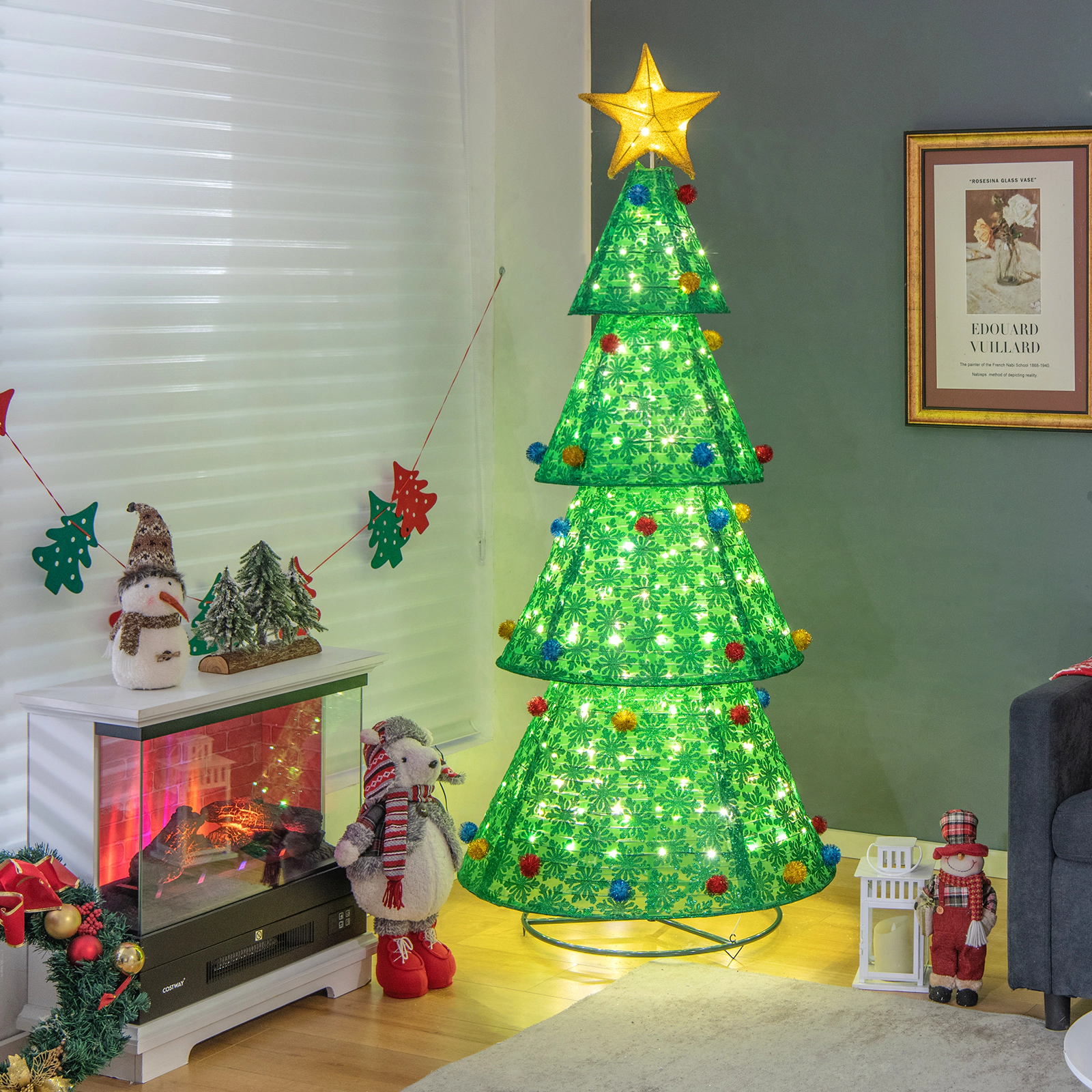 LJG Pop-Up Christmas Tree with 200 Warm White LED Lights for Indoors & Outdoors