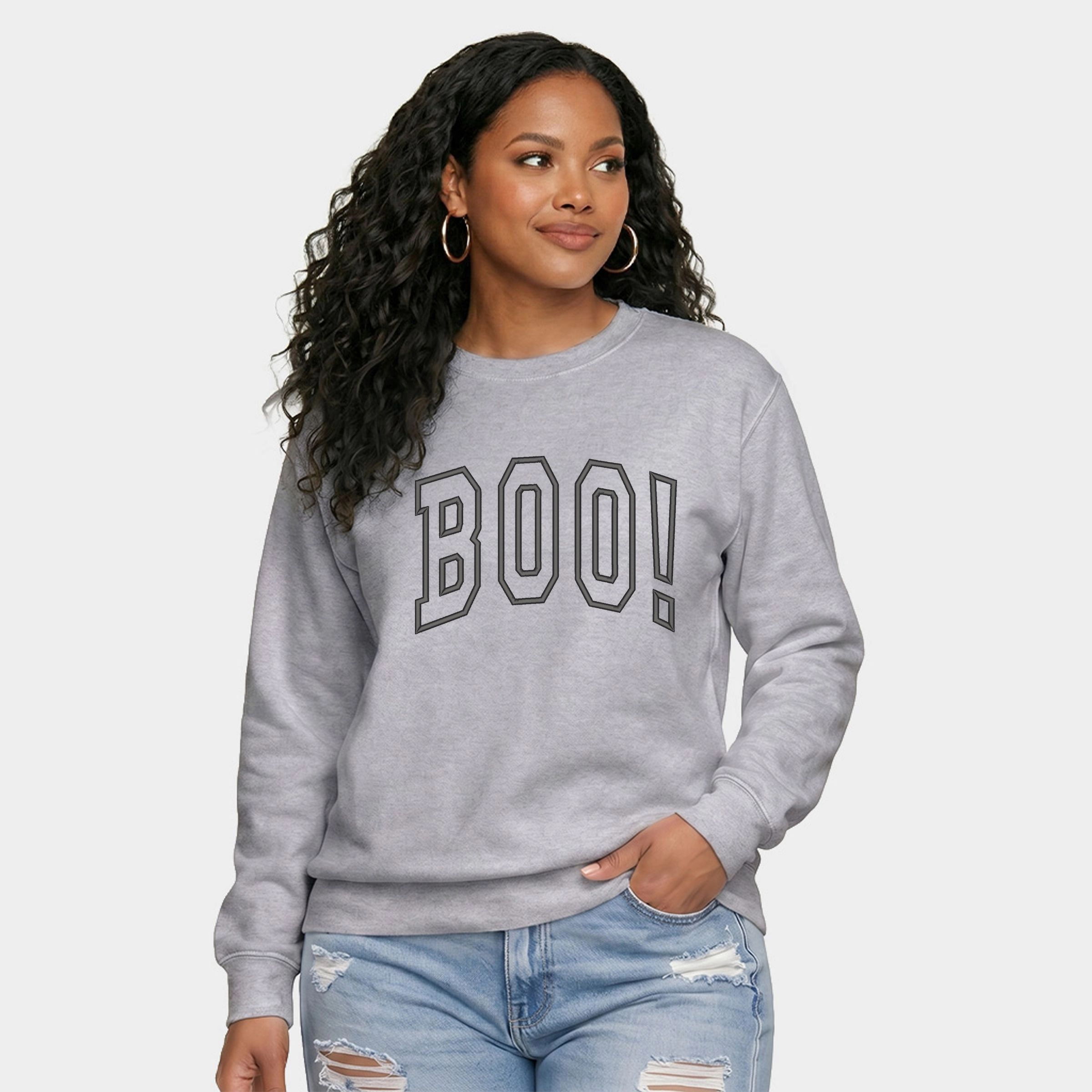 Simply Sage Market -  Women's Graphic Sweatshirt Embroidered Boo Arched