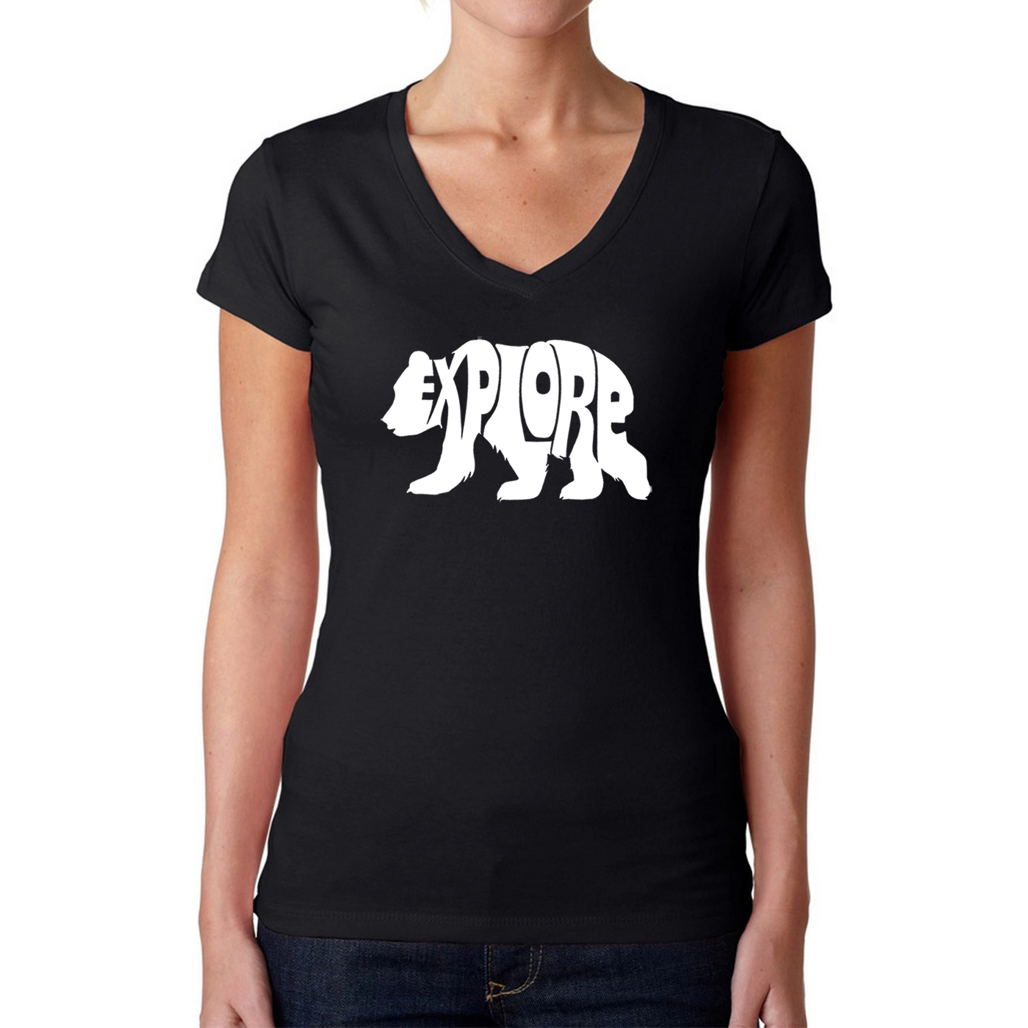 LA Pop Art Womens Word V-Neck T-Shirt - Explore