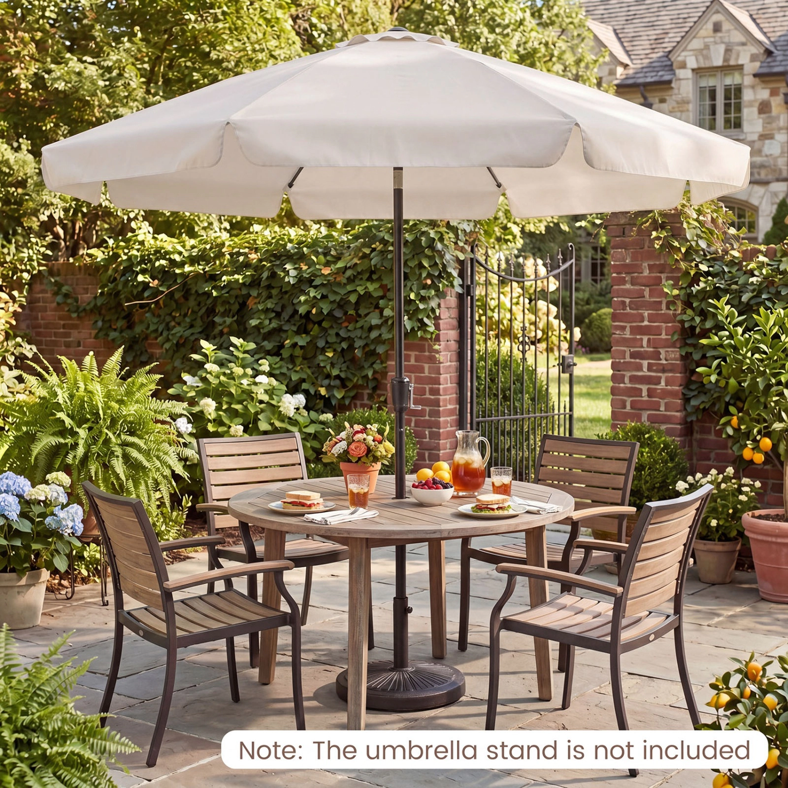 SUGIFT 10-ft Scalloped Patio Umbrella with Push Button Tilt 8 Fiberglass Ribs 9.4 x 8.2-ft Frame Beige/Tan