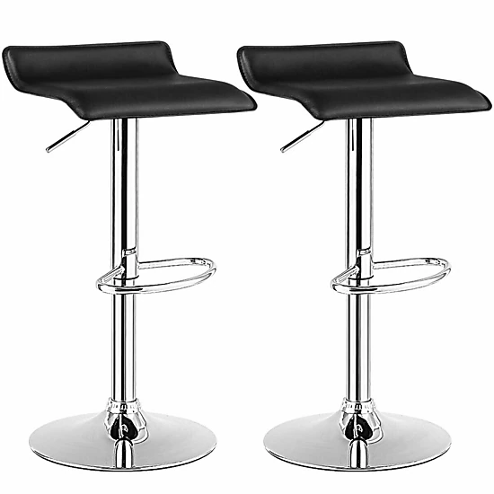 SUGIFT Set of 2 Black Adjustable Backless Swivel Bar Stools, 25-33 in, PU Leather, Chrome Base