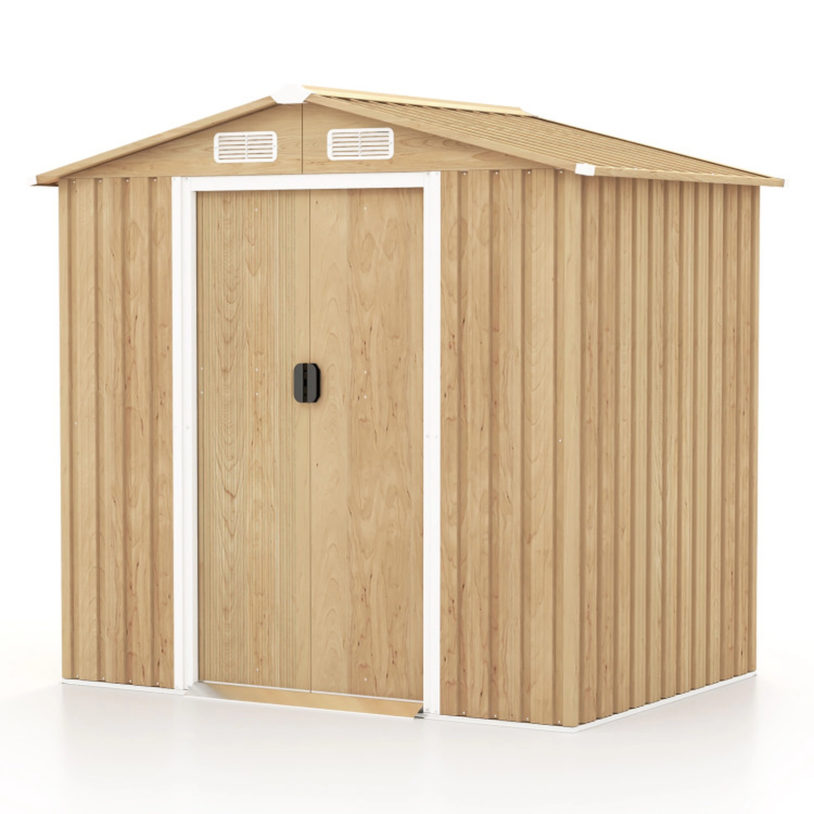 SUGIFT 6 x 4 Feet Lockable Sliding Doors Galvanized Steel Garden Storage Shed 6.4-ft x 4.6-ft x 6-ft 130-Cu-Ft Natural