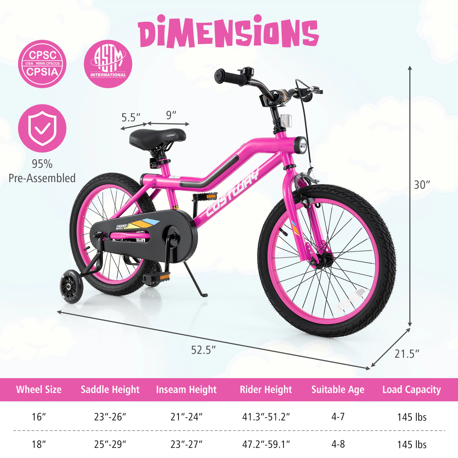 LJG Patented LED Lighted Kids Bike with Training Wheels and Headlight