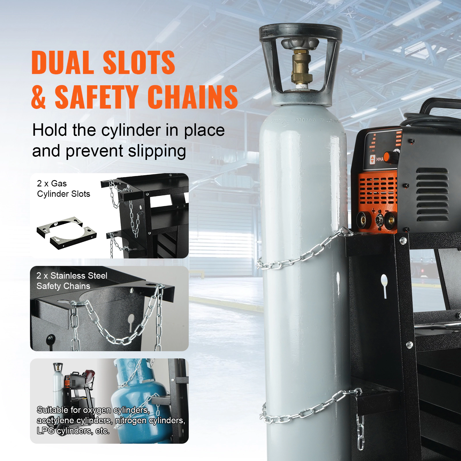 HONGGE 2-Tier Rolling Welding Cart with 4 Drawers, 265 lbs Capacity, Swivel Casters and Gas Cylinder Safety Chains
