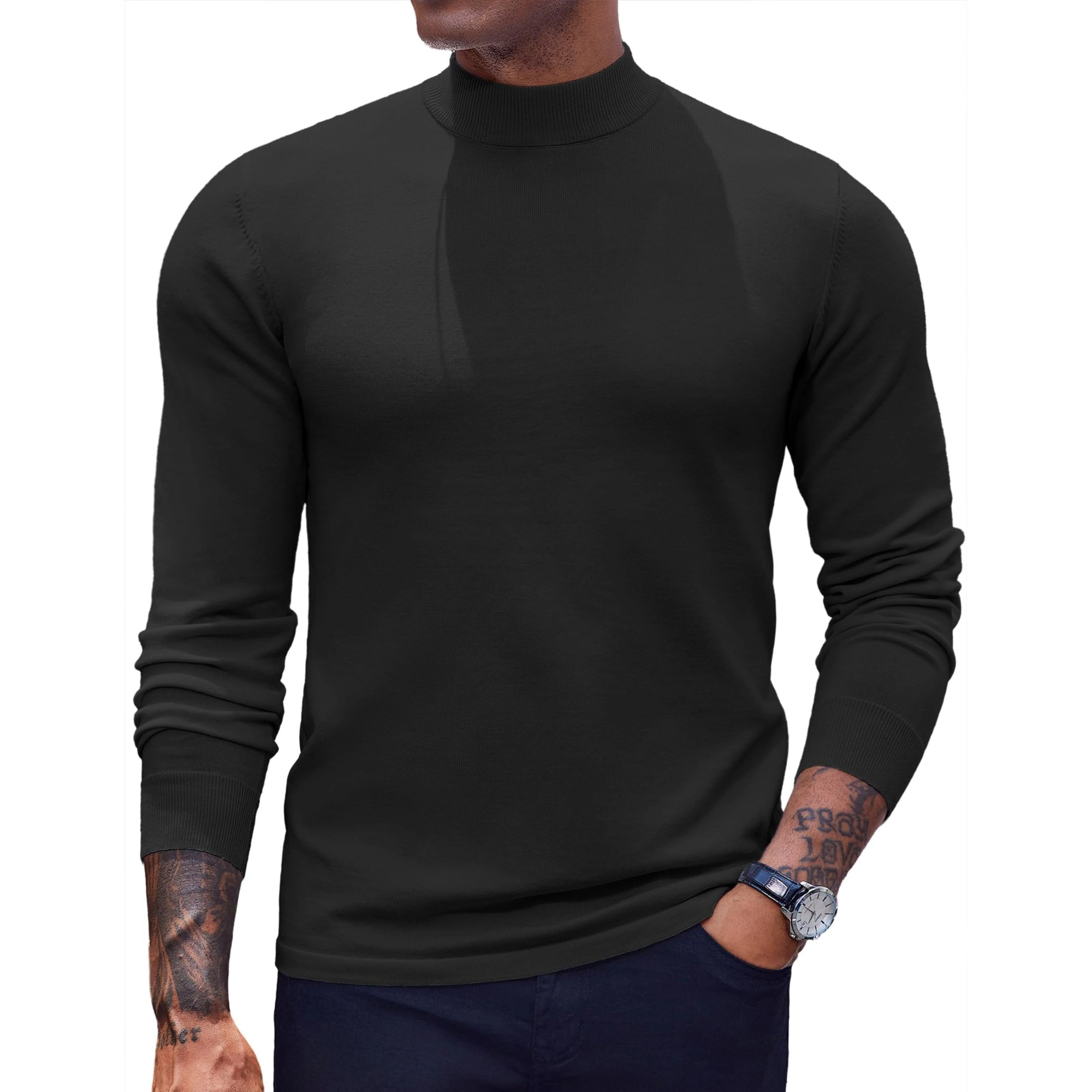 COOFANDY Mens Mock Neck Long Sleeve Sweater Fall Ribbed Trim Slim Fit Casual Tops