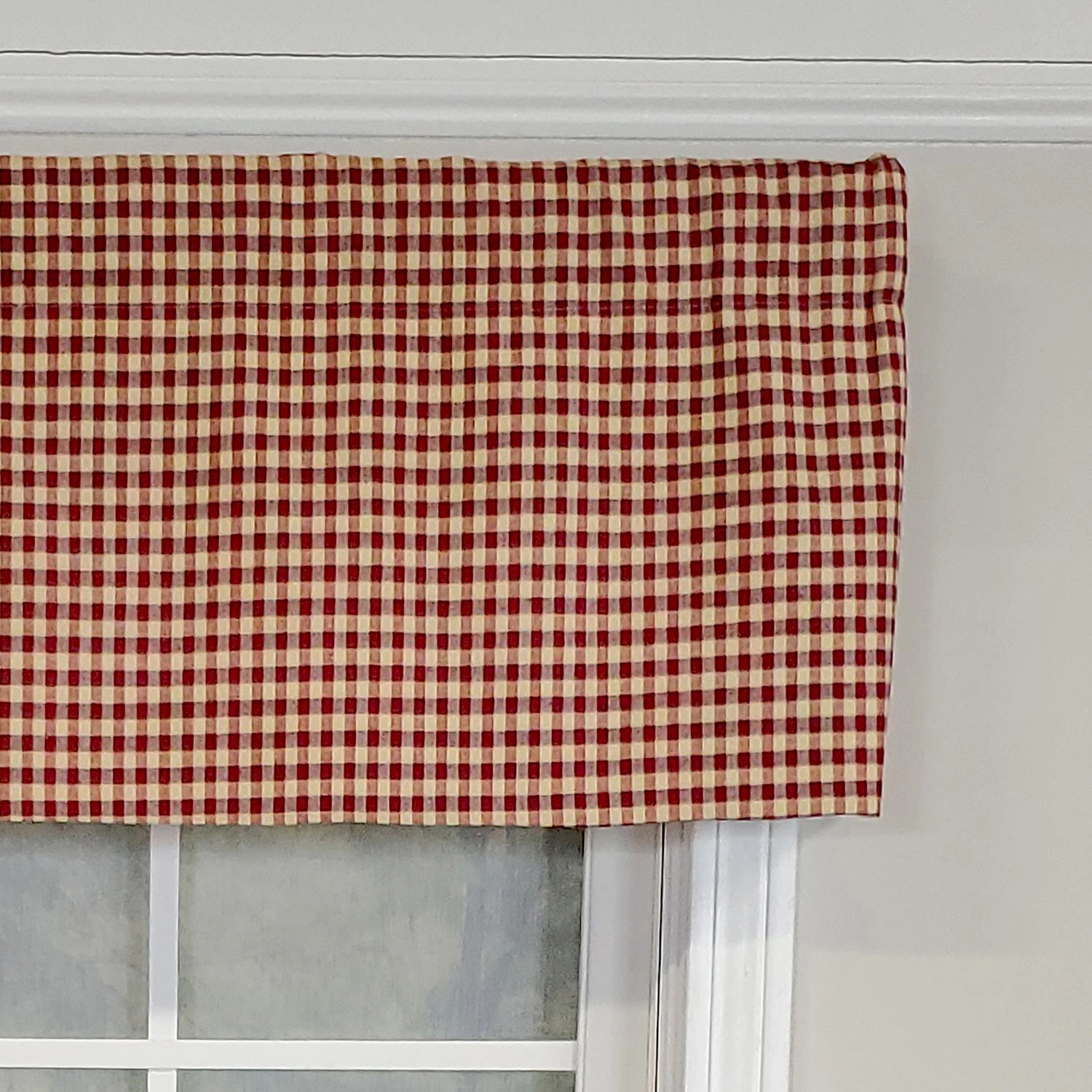RLF Home Rusty Check Tailored 100% Cotton with Fully Lined 3" Rod Pocket Valnance for Windows 50" x 14" Red